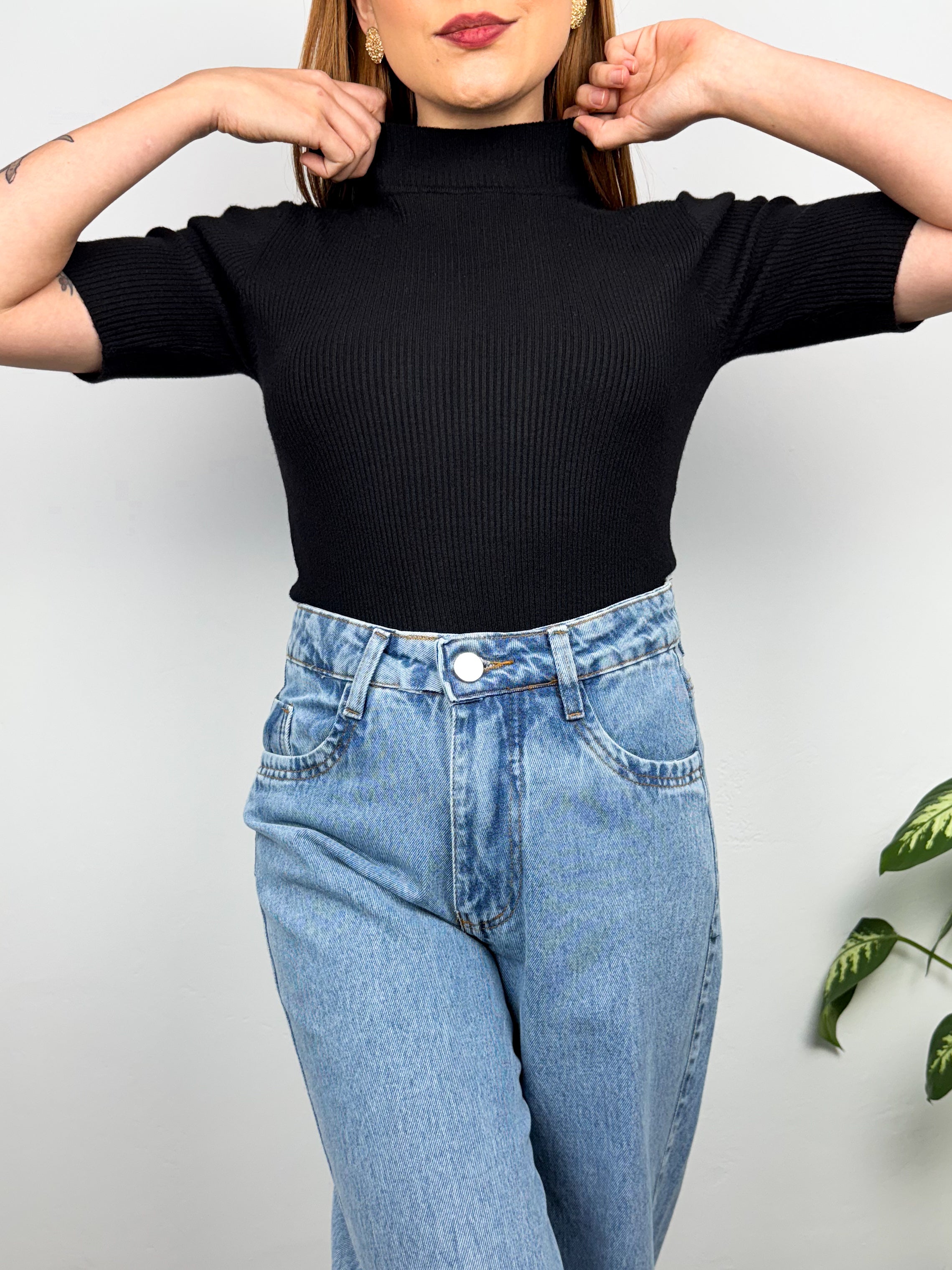 Blusa Tricot Modal Manga Curta Helena