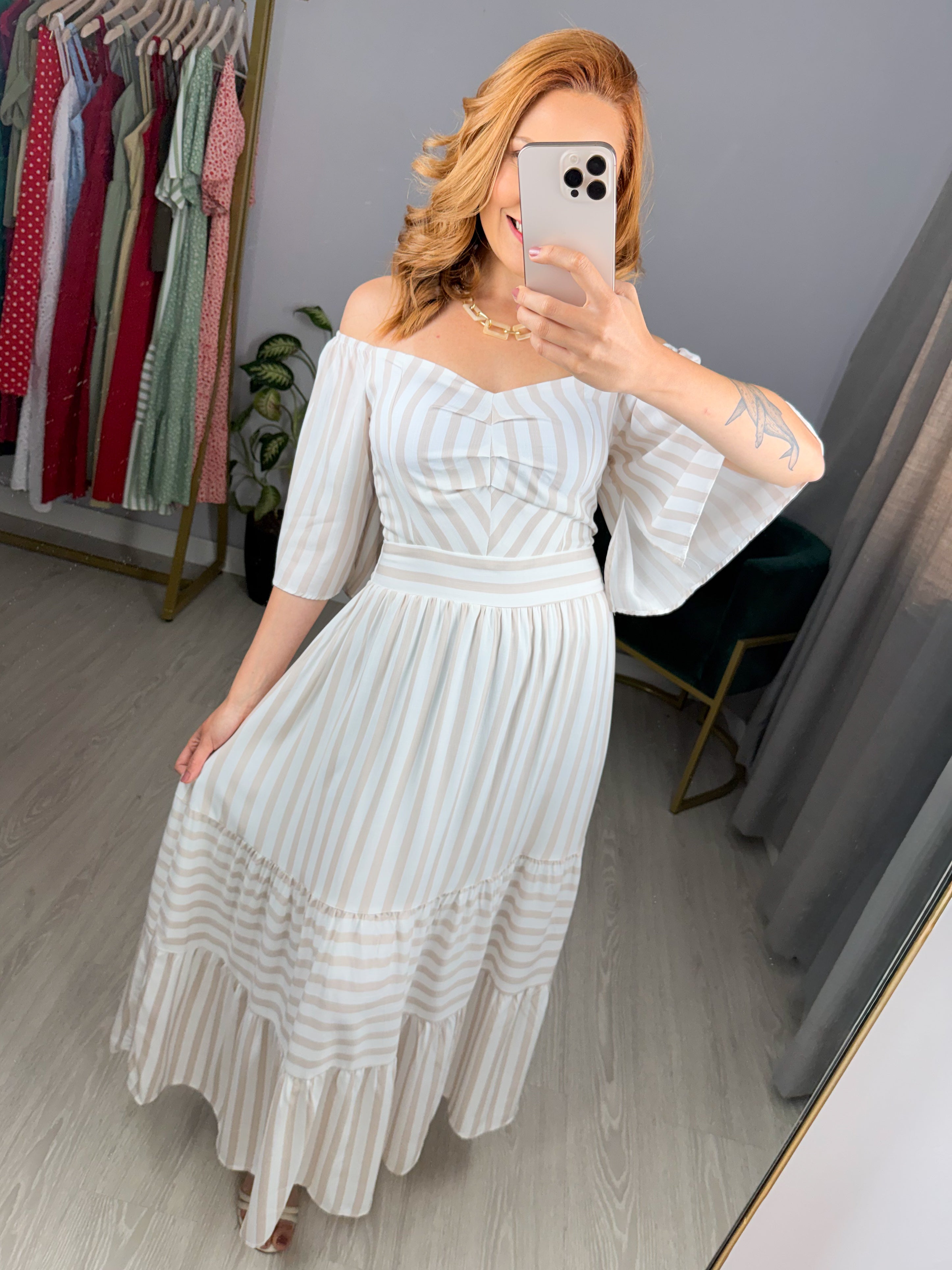 Vestido de Viscose Listrado Ana