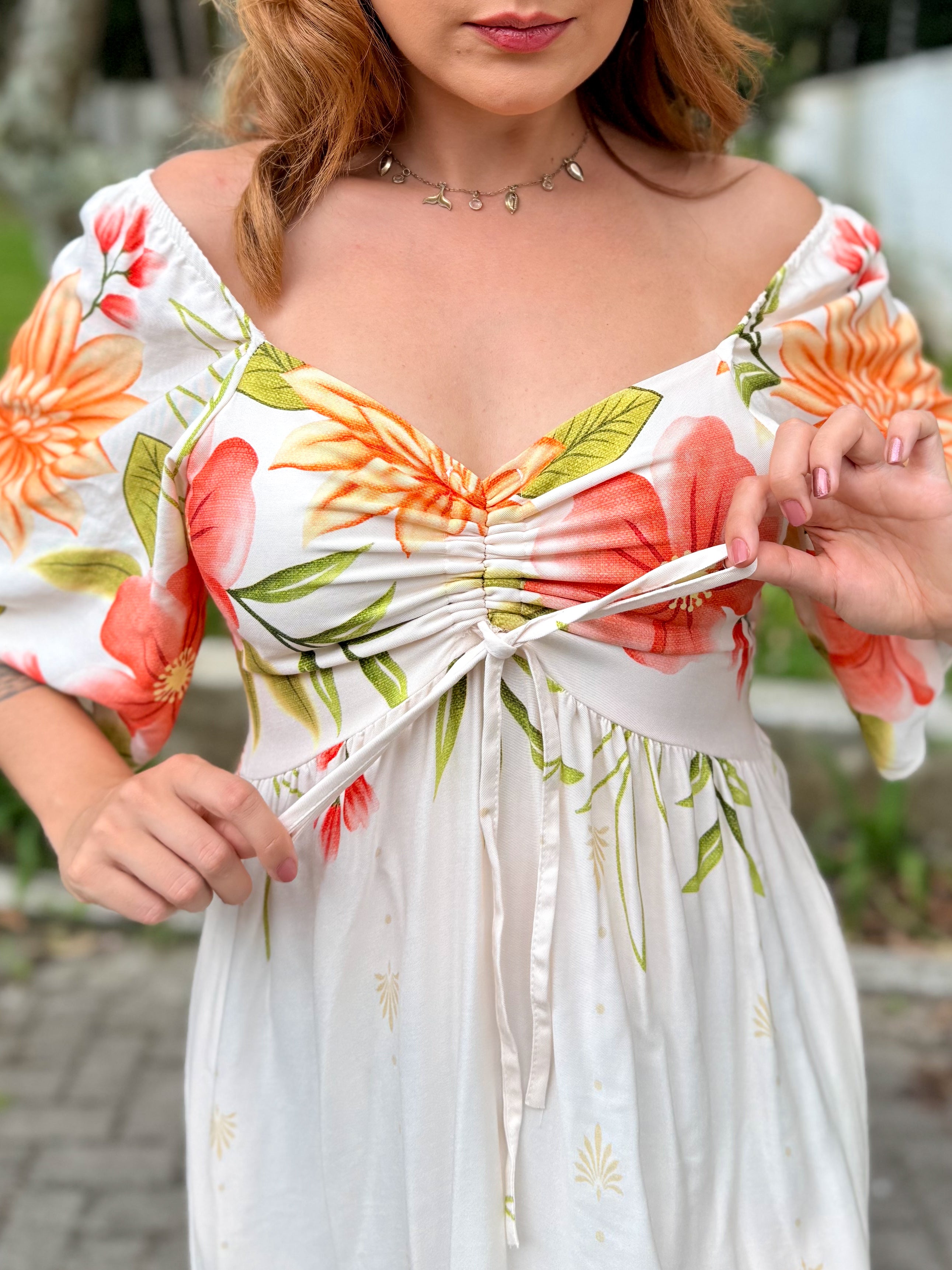 Vestido Estampado com Manga Sol