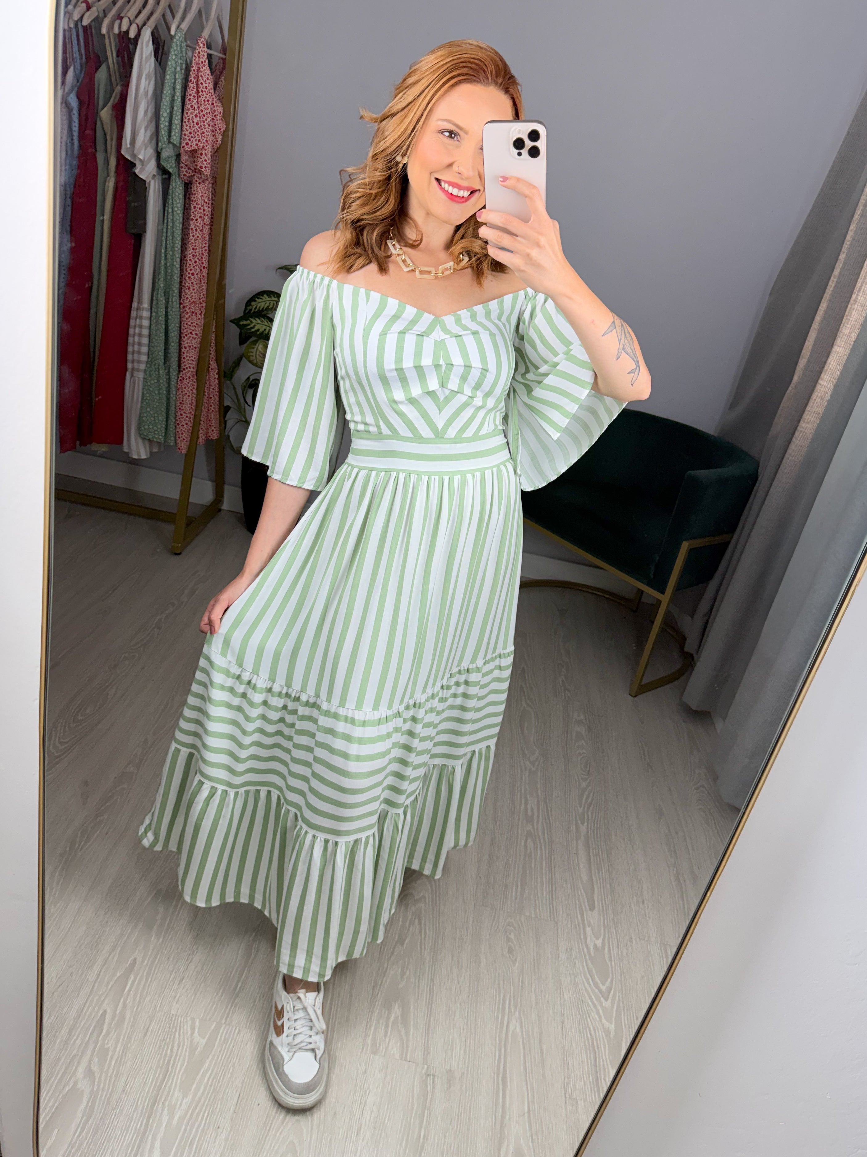 Vestido de Viscose Listrado Ana