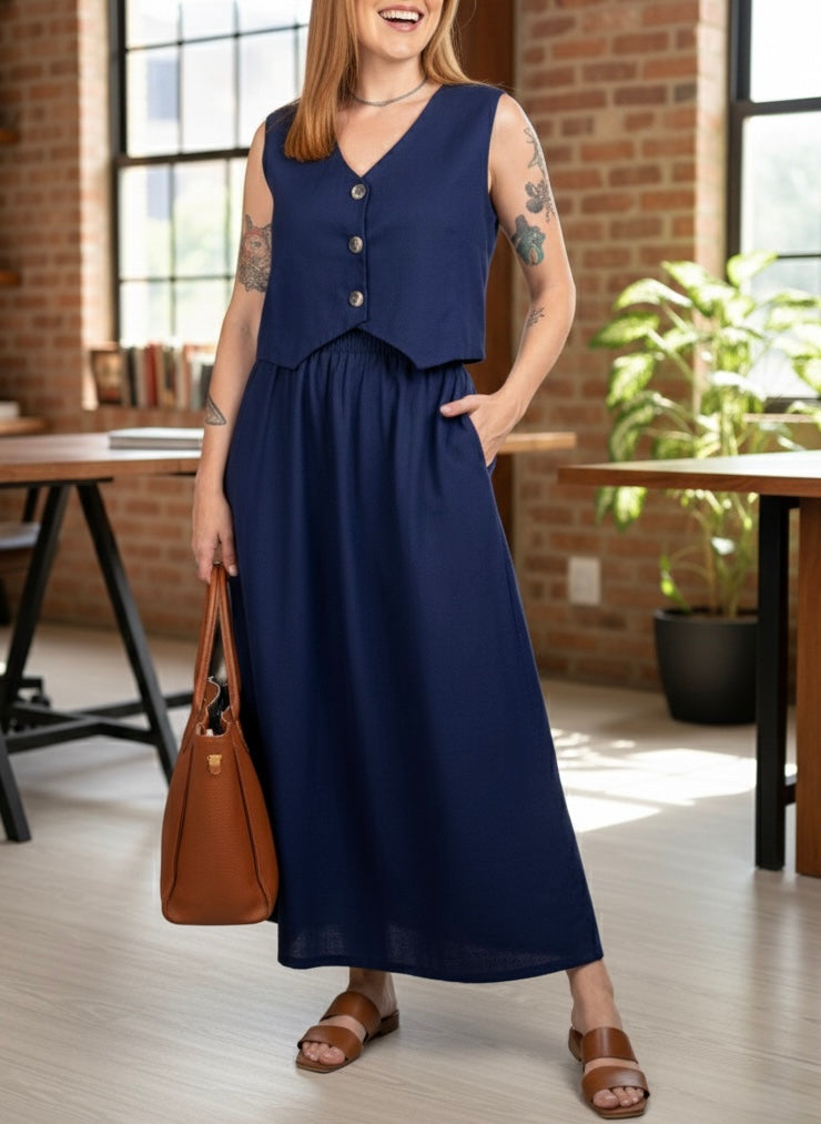 Conjunto de Linho Catarina Colete e Saia