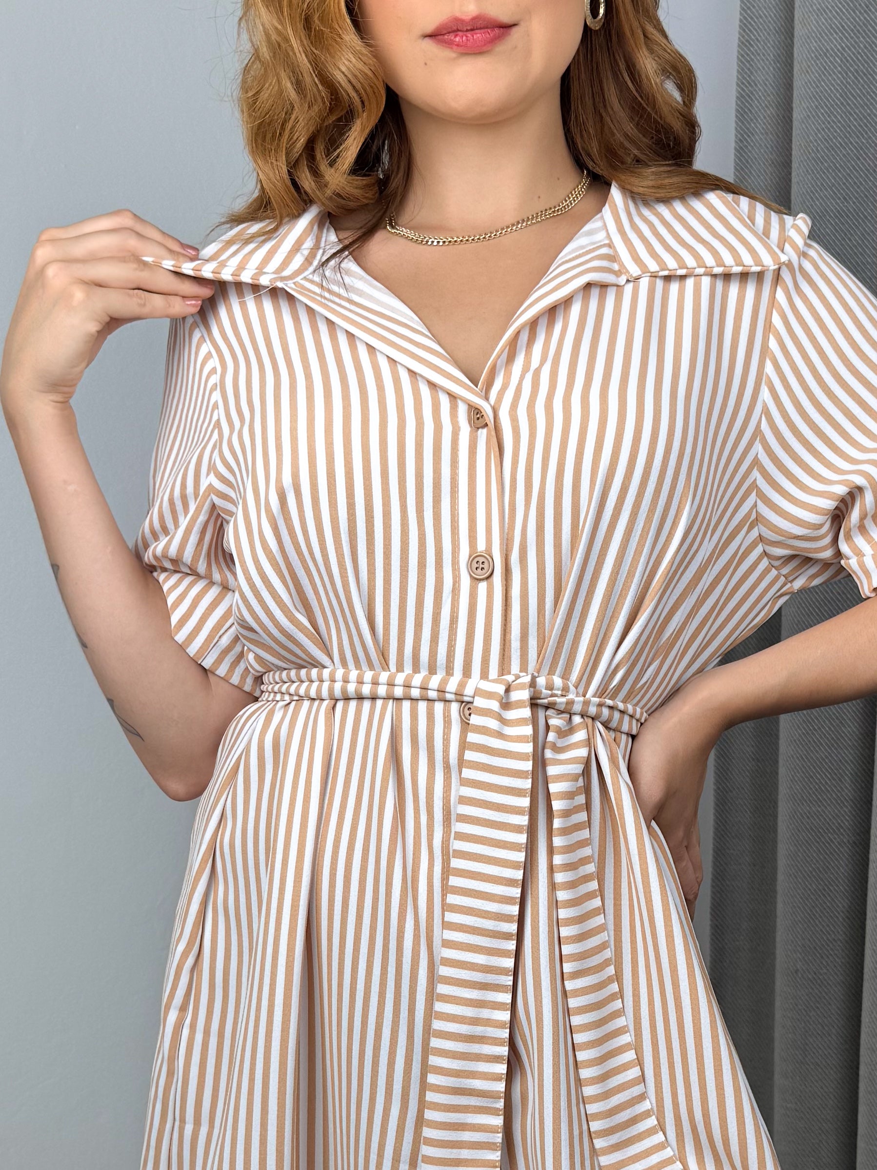 Vestido/Chemise Listrado Curto Leticia