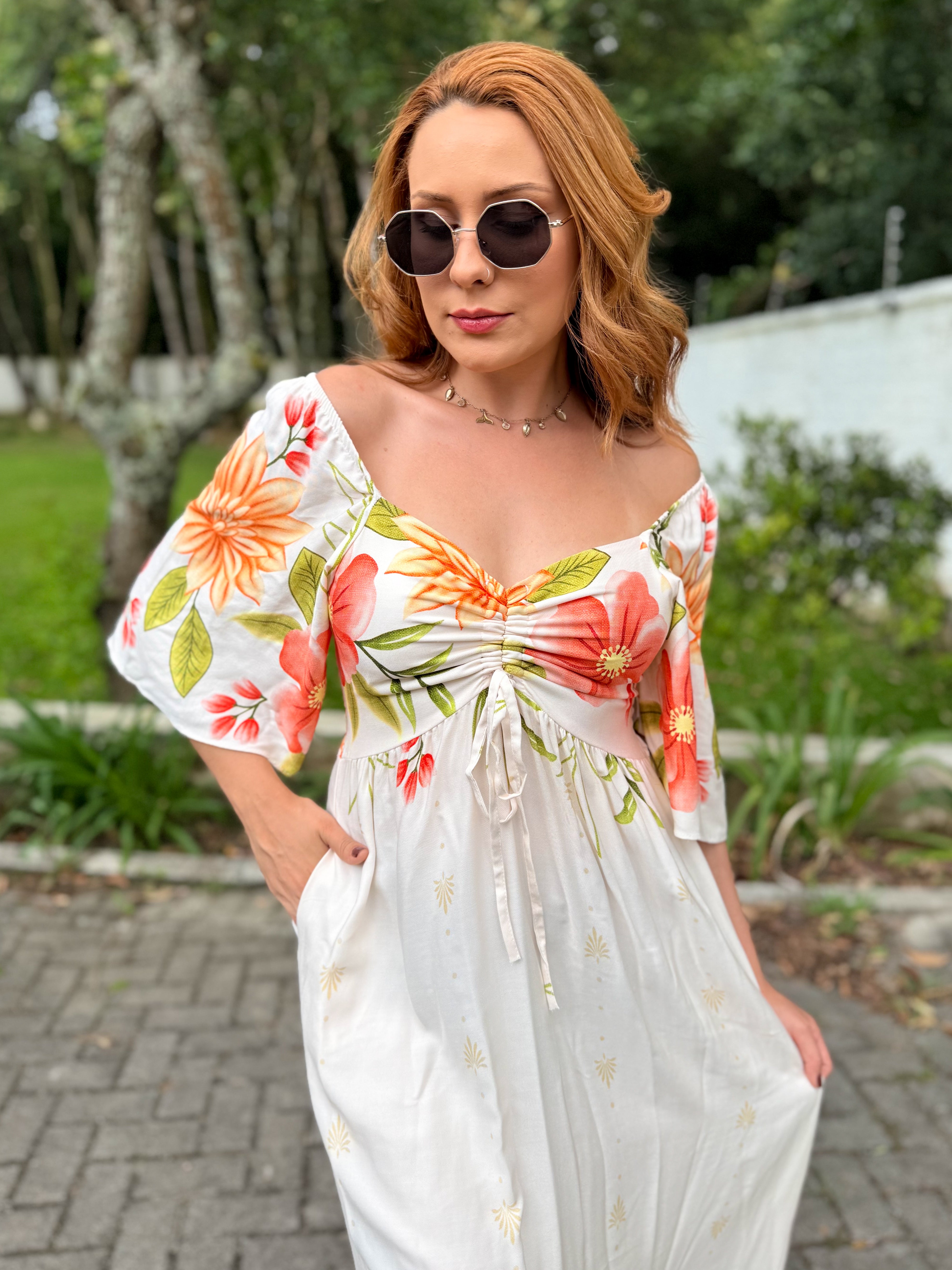 Vestido Estampado com Manga Sol