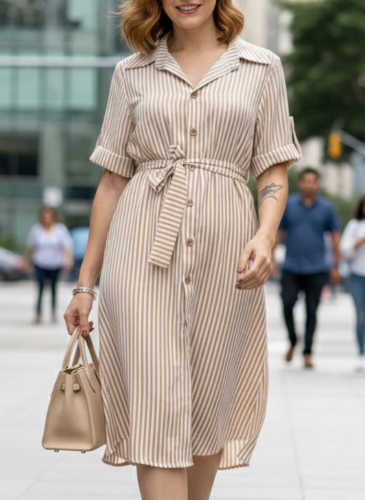 Vestido/Chemise Listrado Curto Leticia