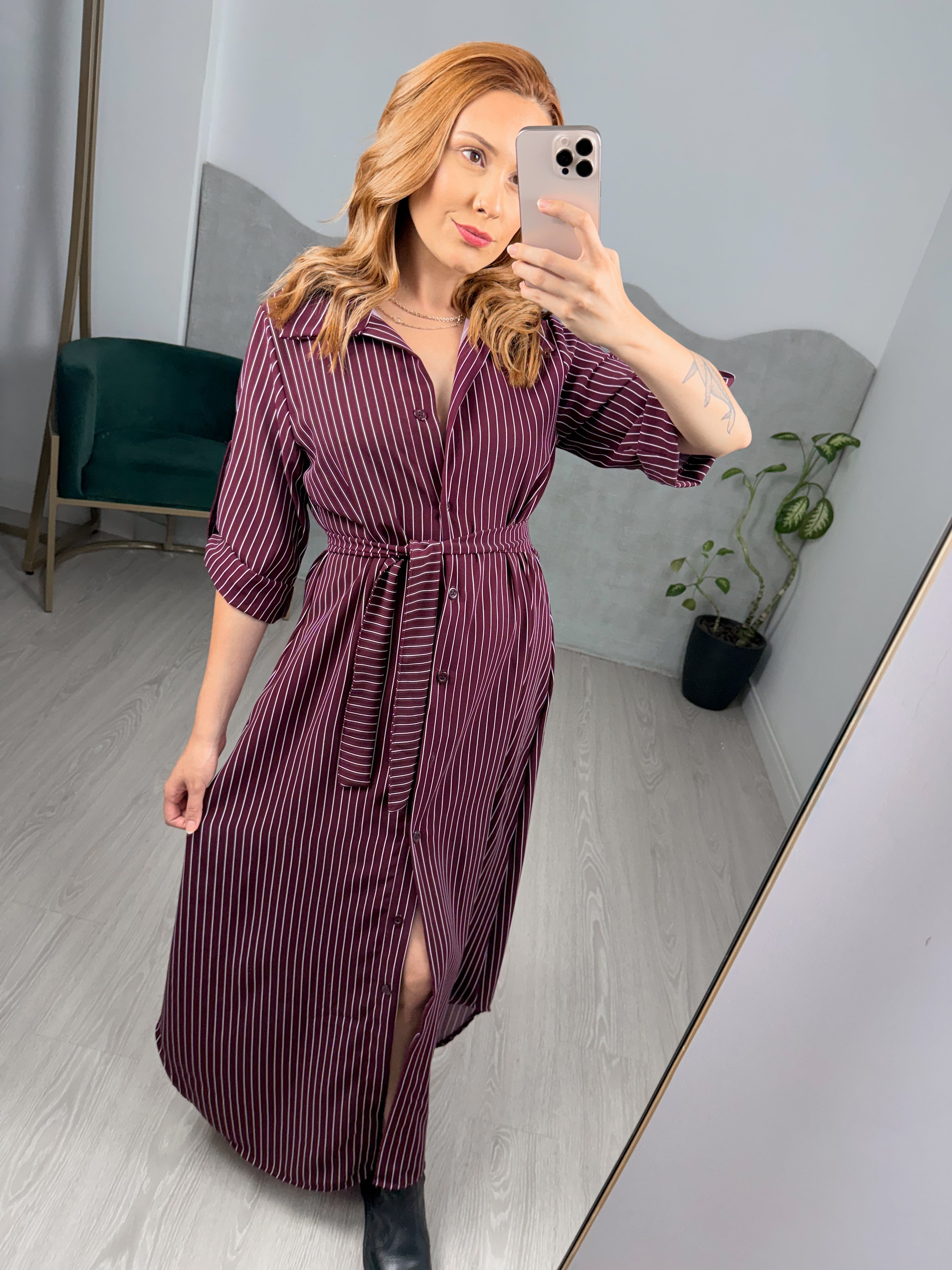 Chemise Longa Listrada Manga 3/4 Leticia