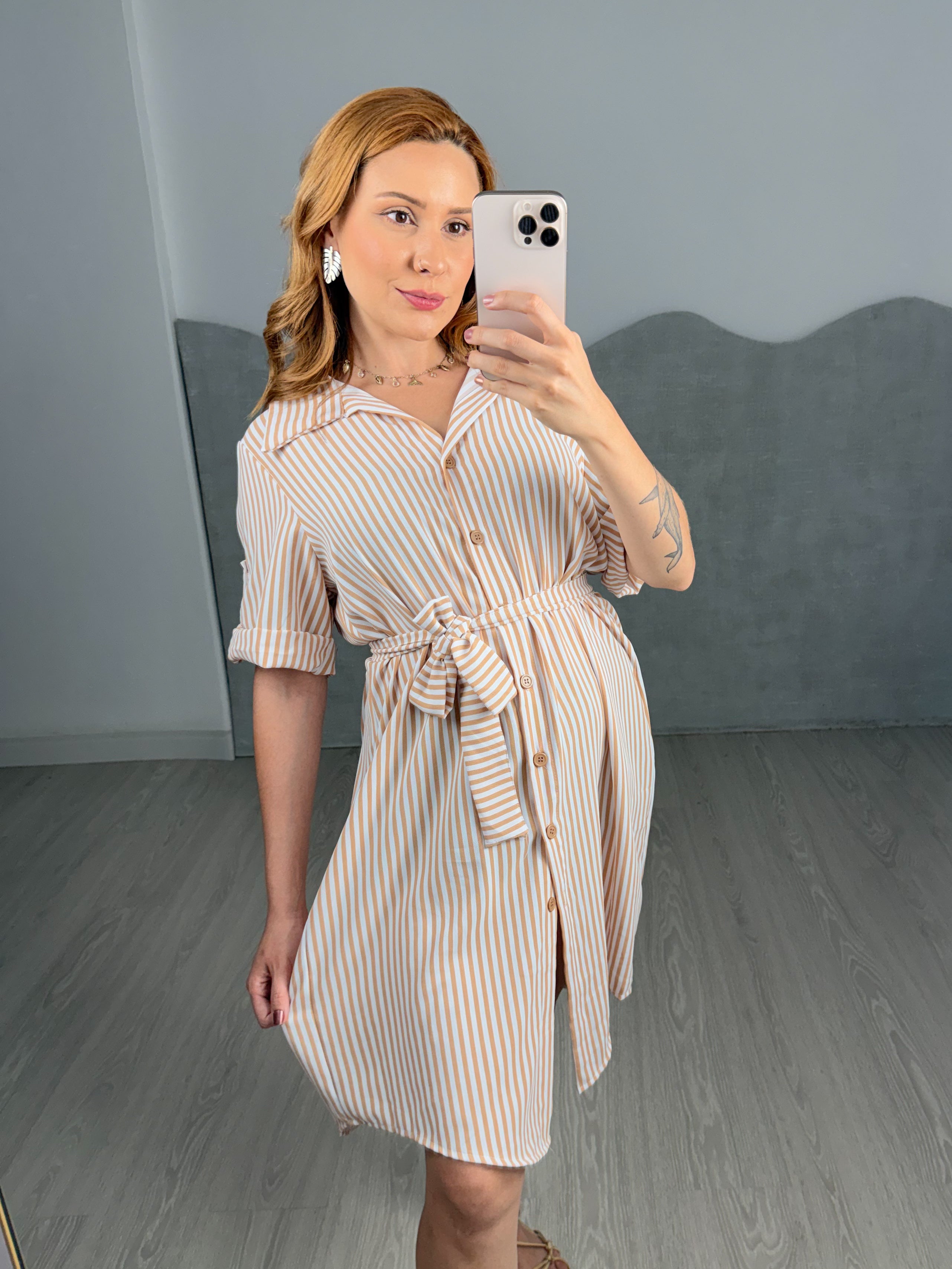 Vestido/Chemise Listrado Curto Leticia