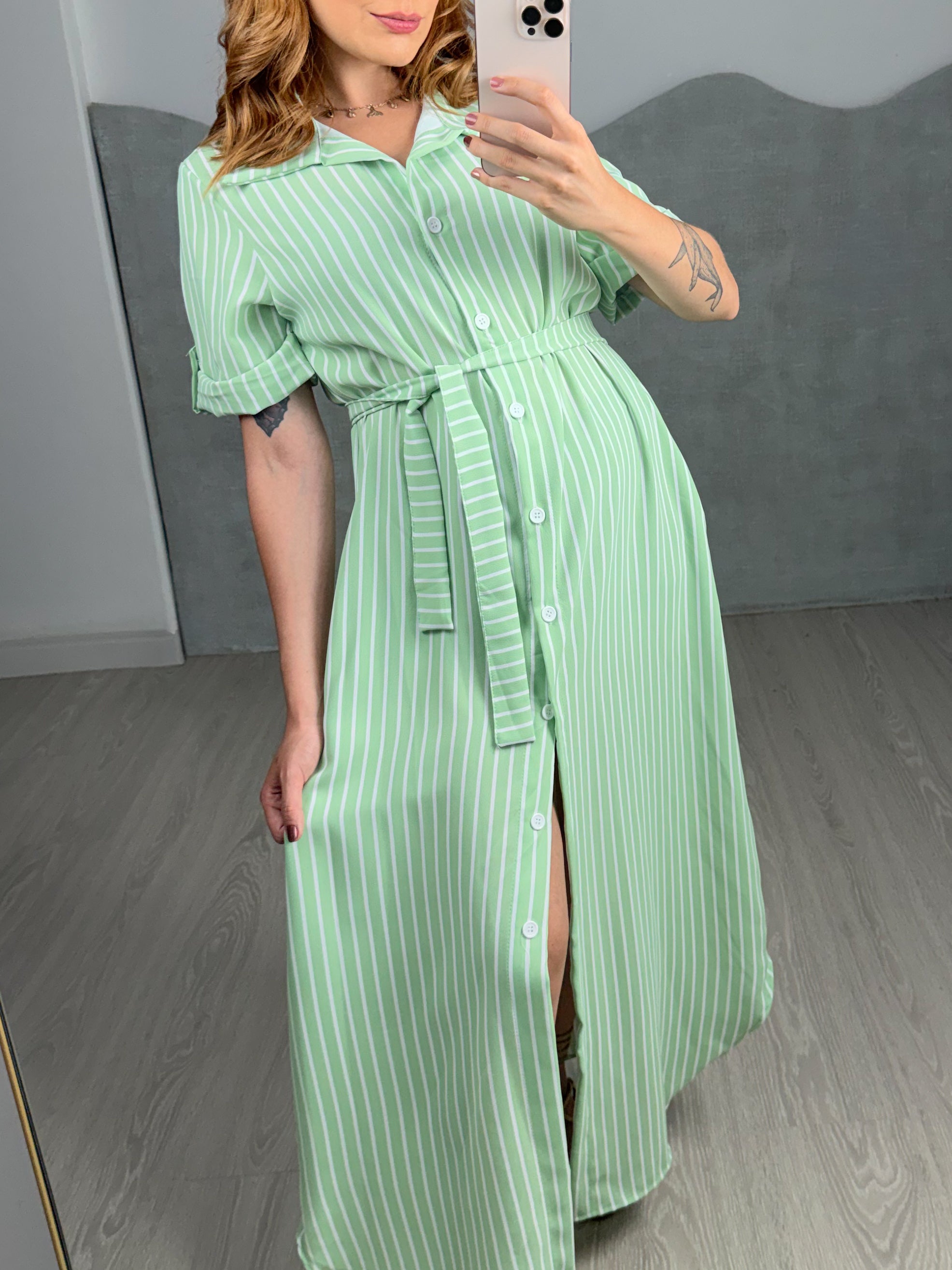 Vestido/Chemise Listrado Longo Leticia