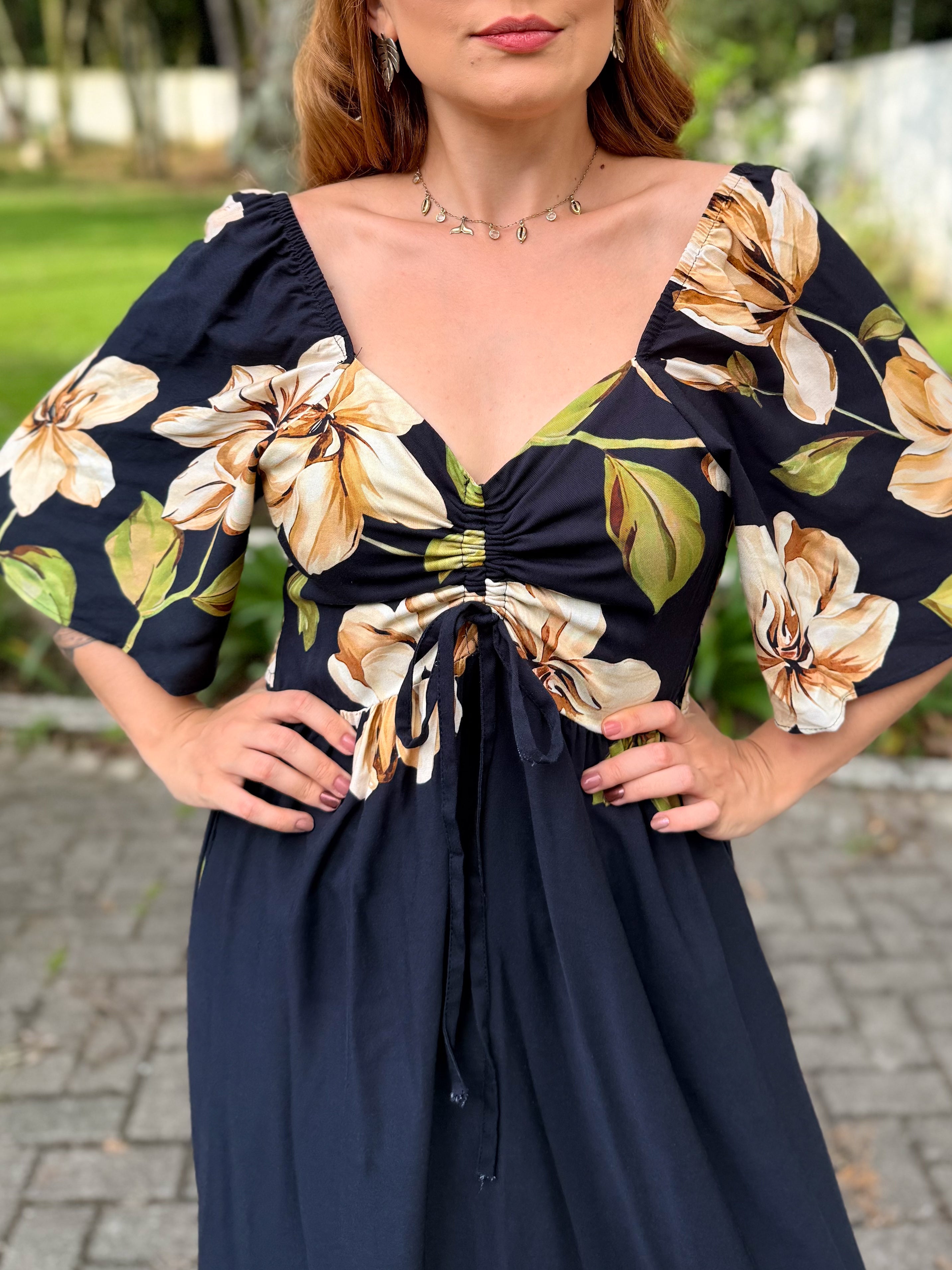 Vestido Estampado com Manga Sol