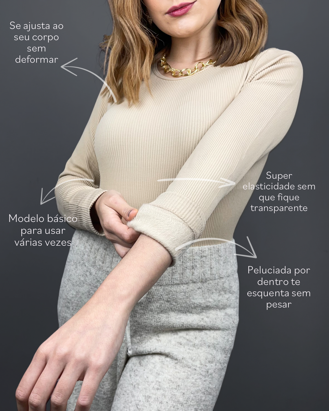 Blusa Térmica Canelada Flanelada Por Dentro
