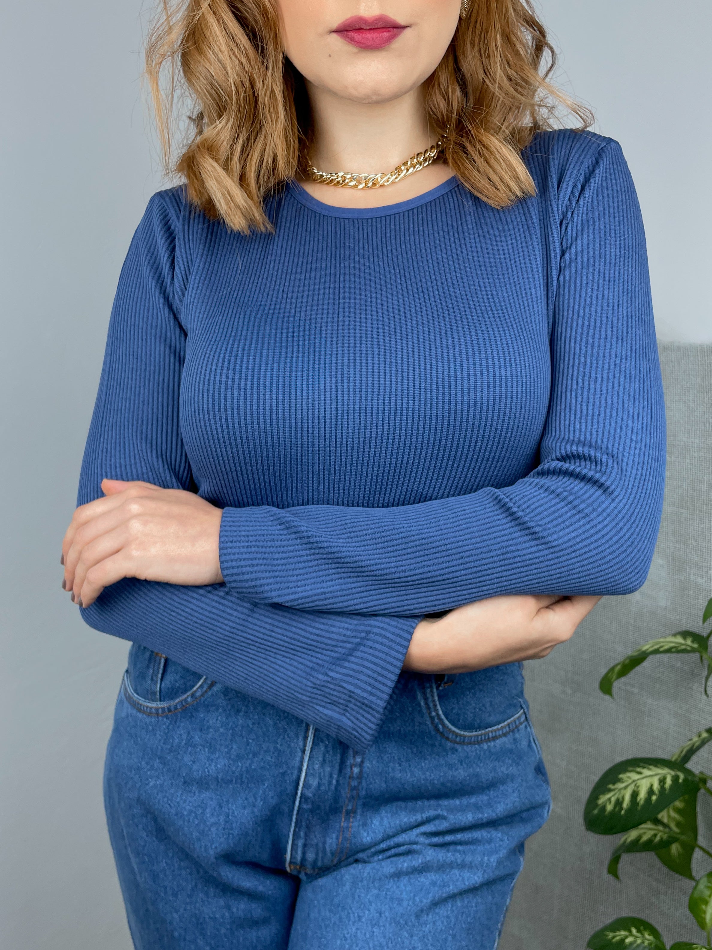 Blusa Térmica Canelada Flanelada Por Dentro