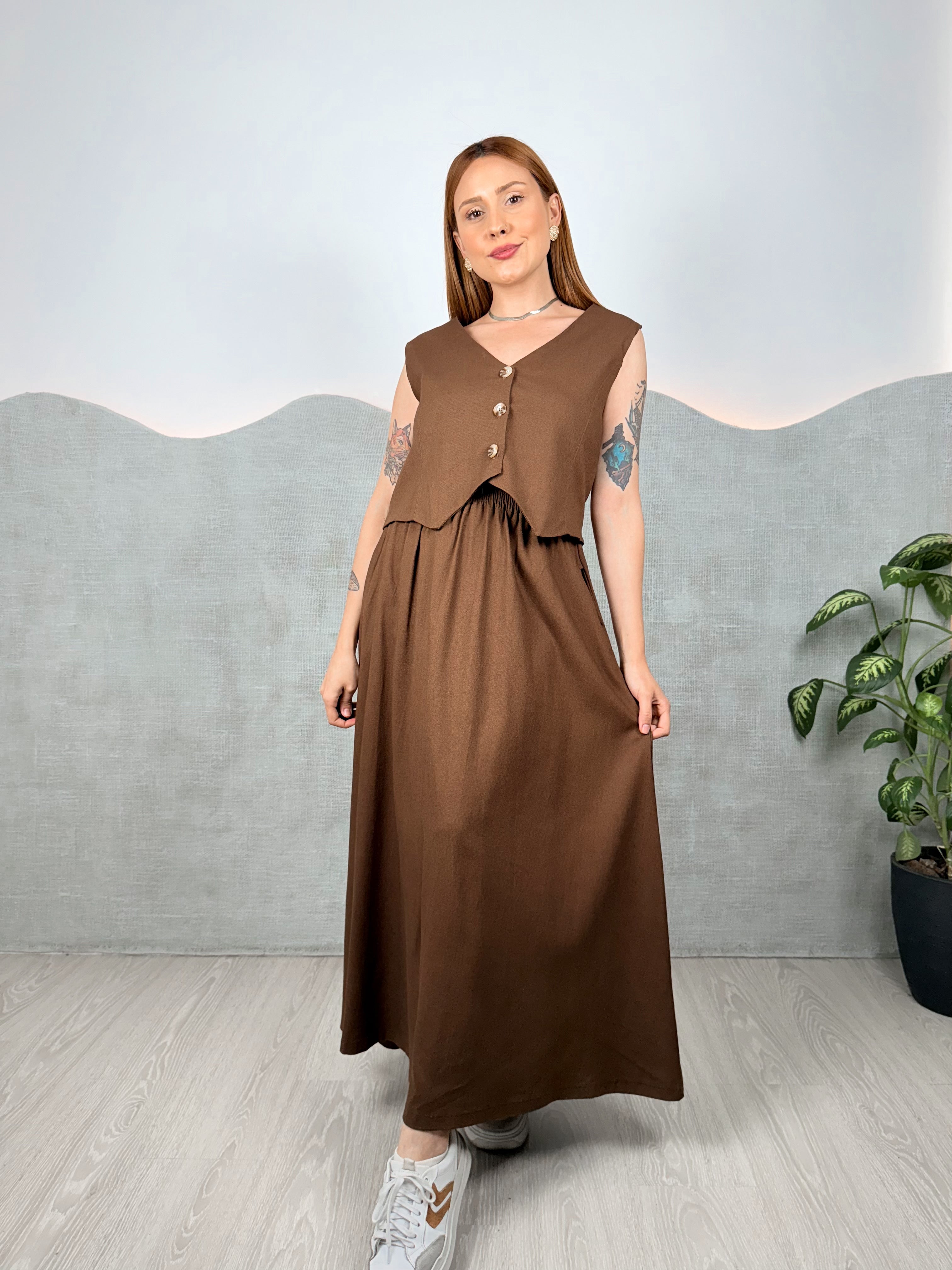 Saia de Linho com Bolsos Catarina