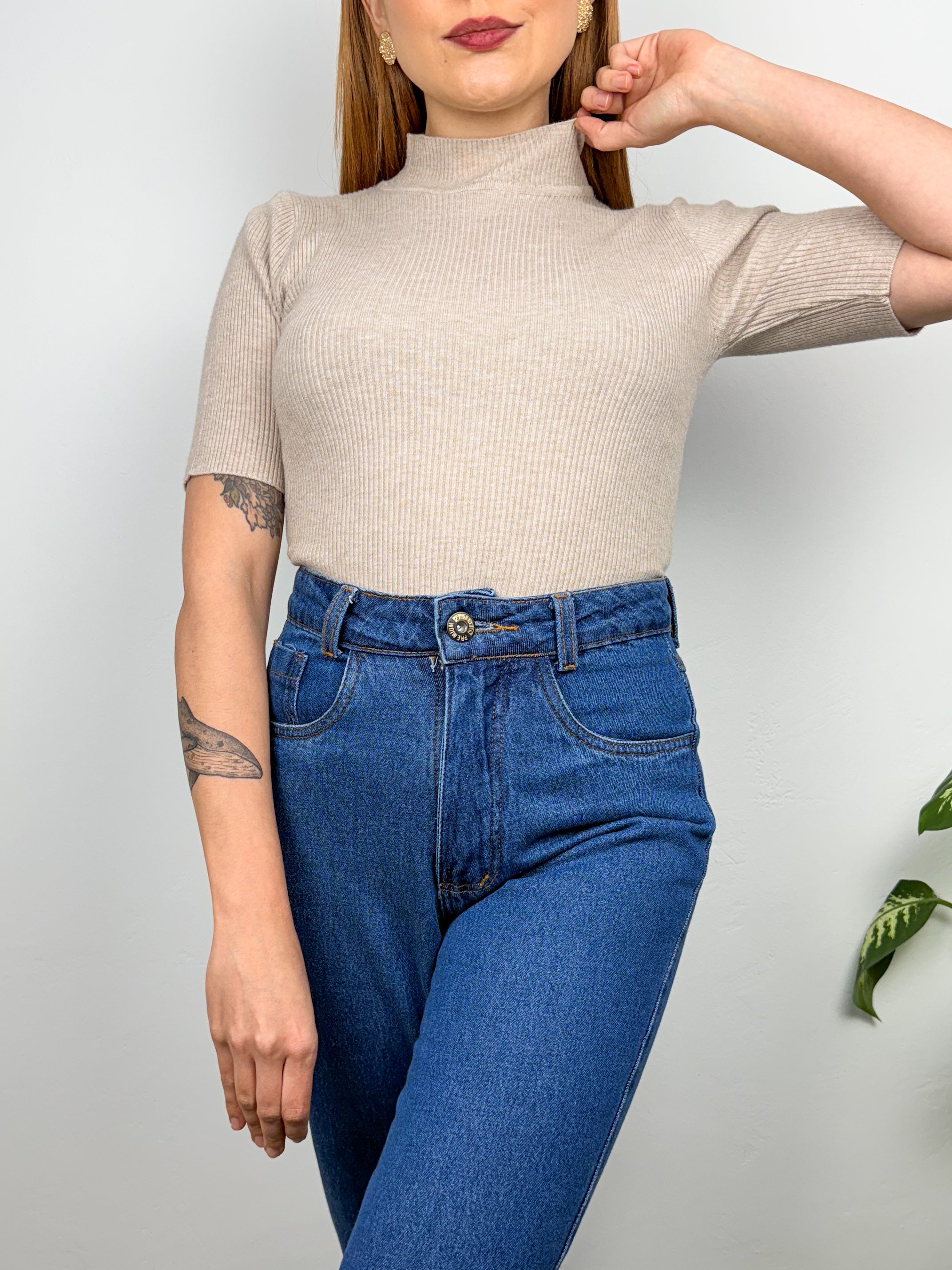 Blusa Tricot Modal Manga Curta Helena