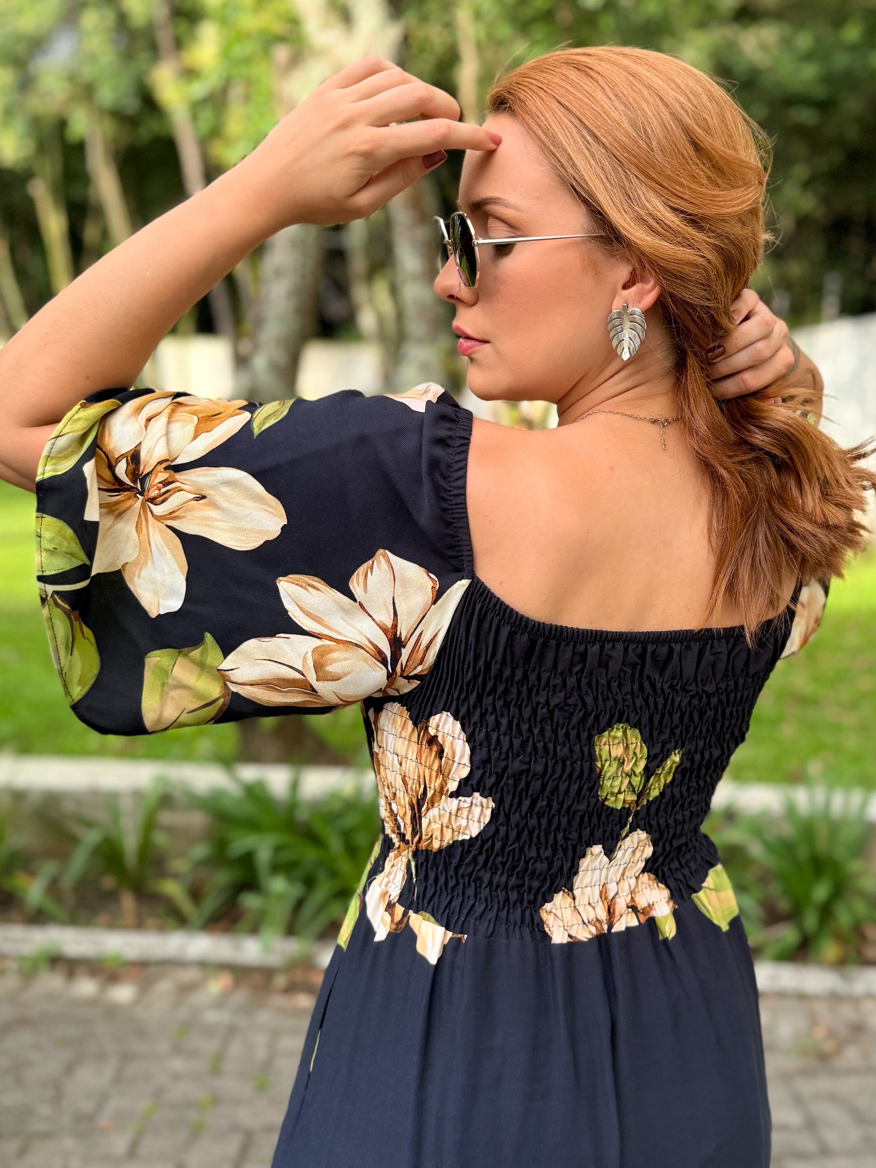 Vestido Estampado com Manga Sol