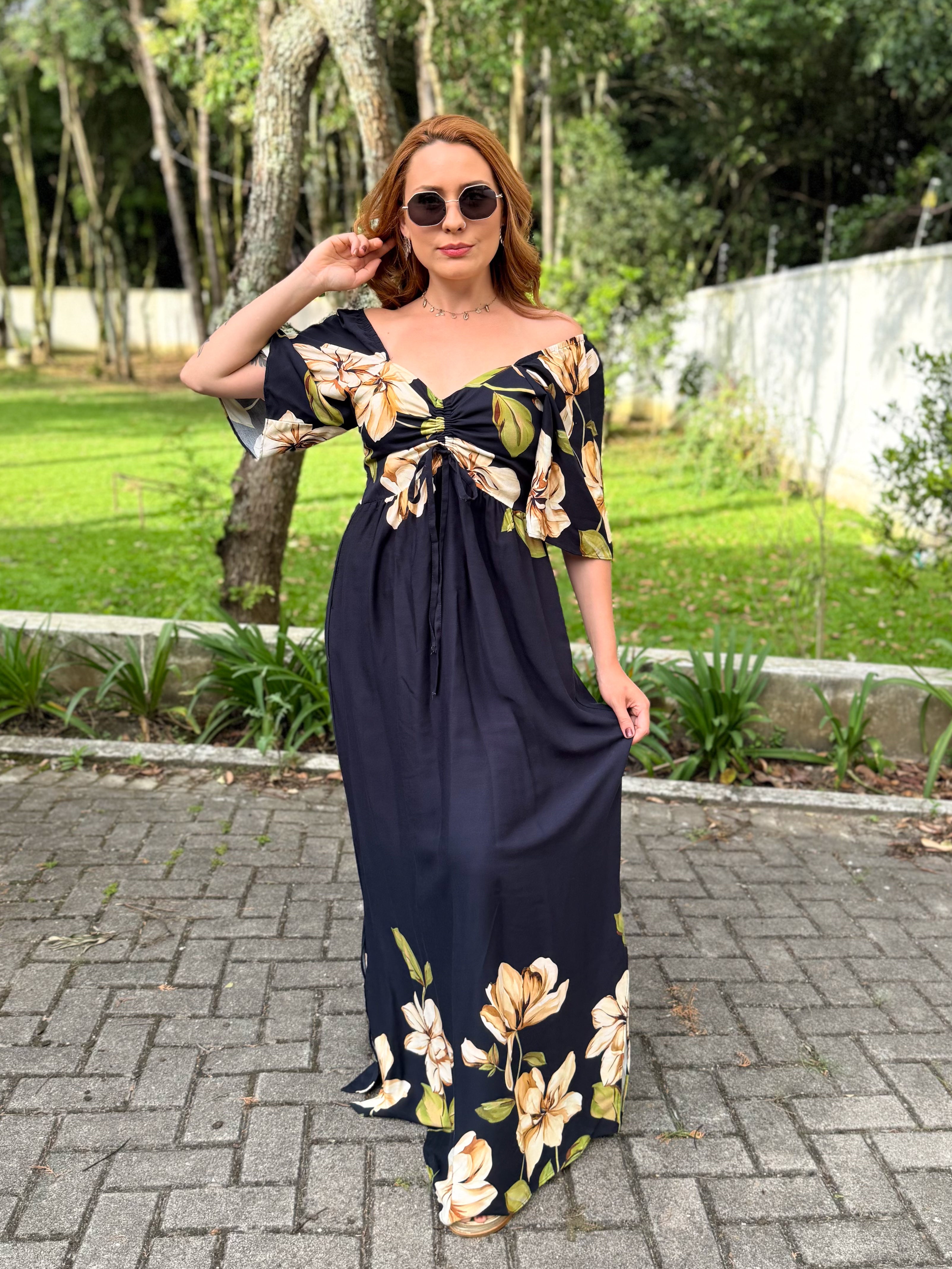 Vestido Estampado com Manga Sol