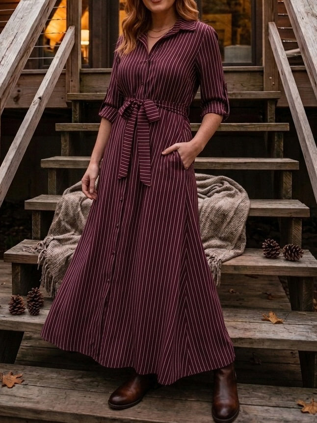 Chemise Longa Listrada Manga 3/4 Leticia