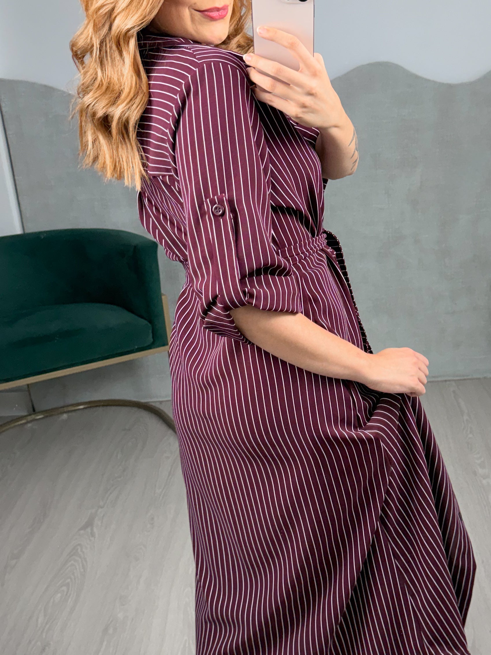 Chemise Longa Listrada Manga 3/4 Leticia