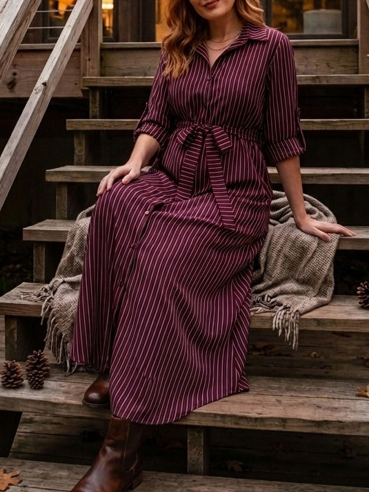 Chemise Longa Listrada Manga 3/4 Leticia