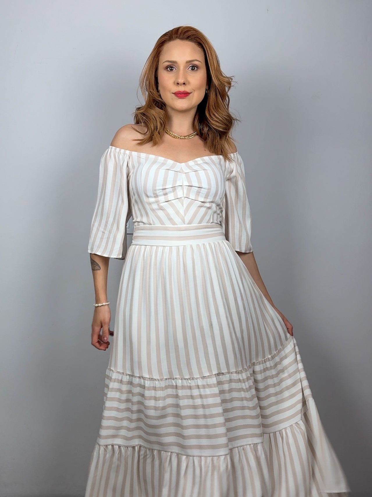 Vestido de Viscose Listrado Ana