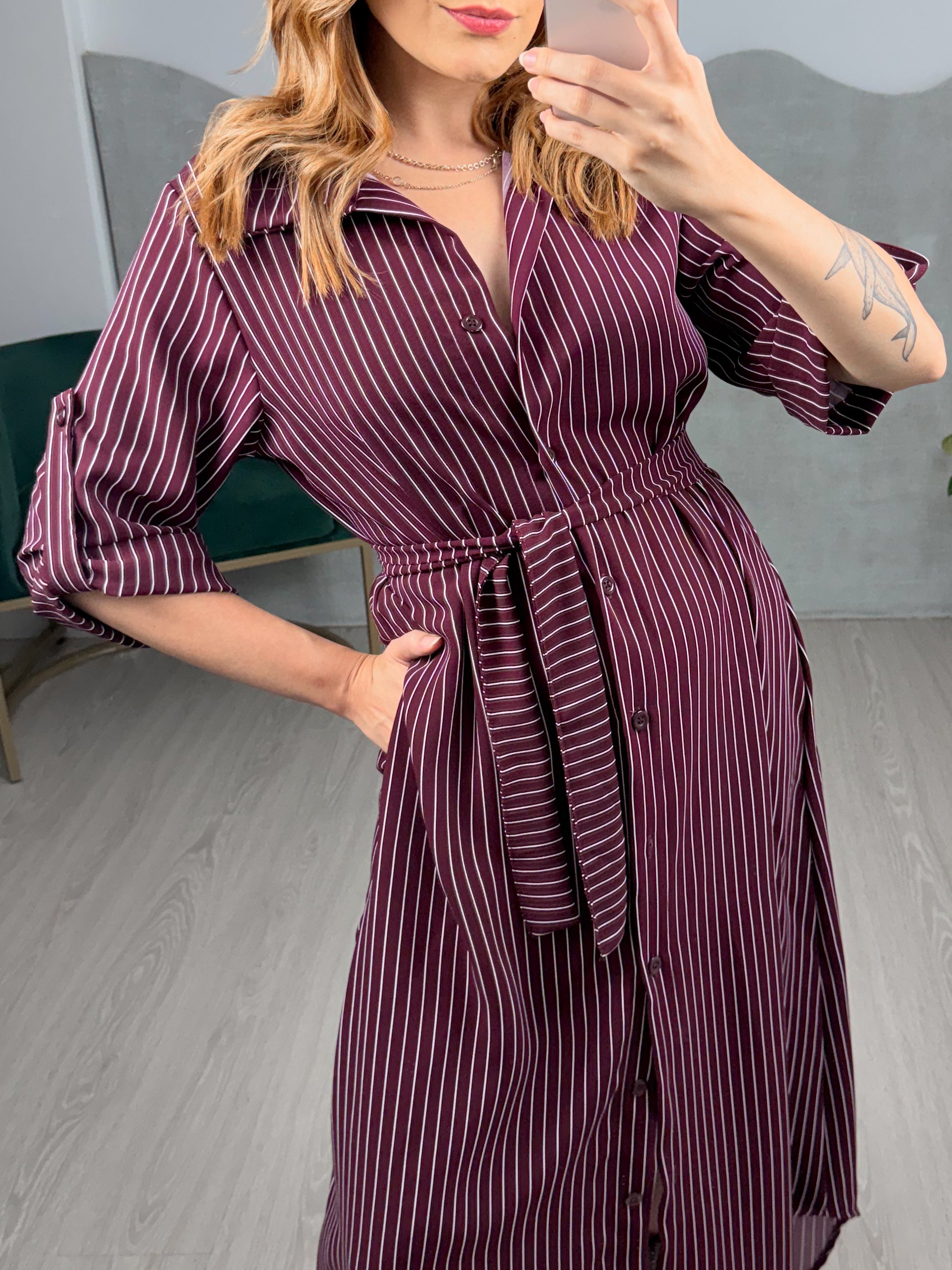 Chemise Longa Listrada Manga 3/4 Leticia