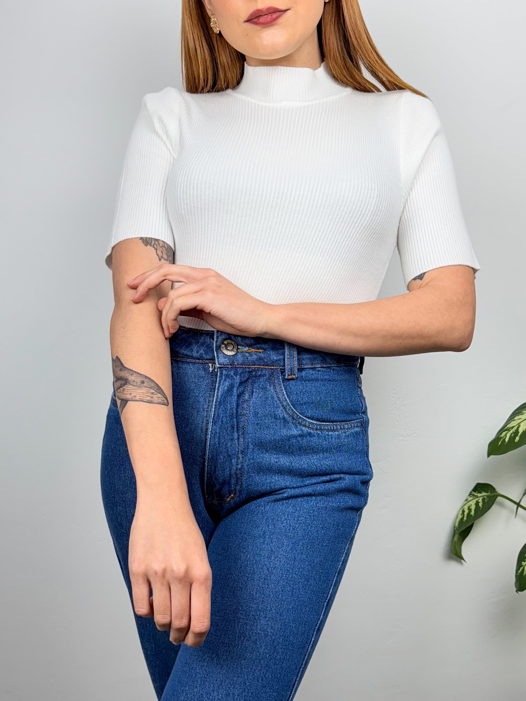 Blusa Tricot Modal Manga Curta Helena