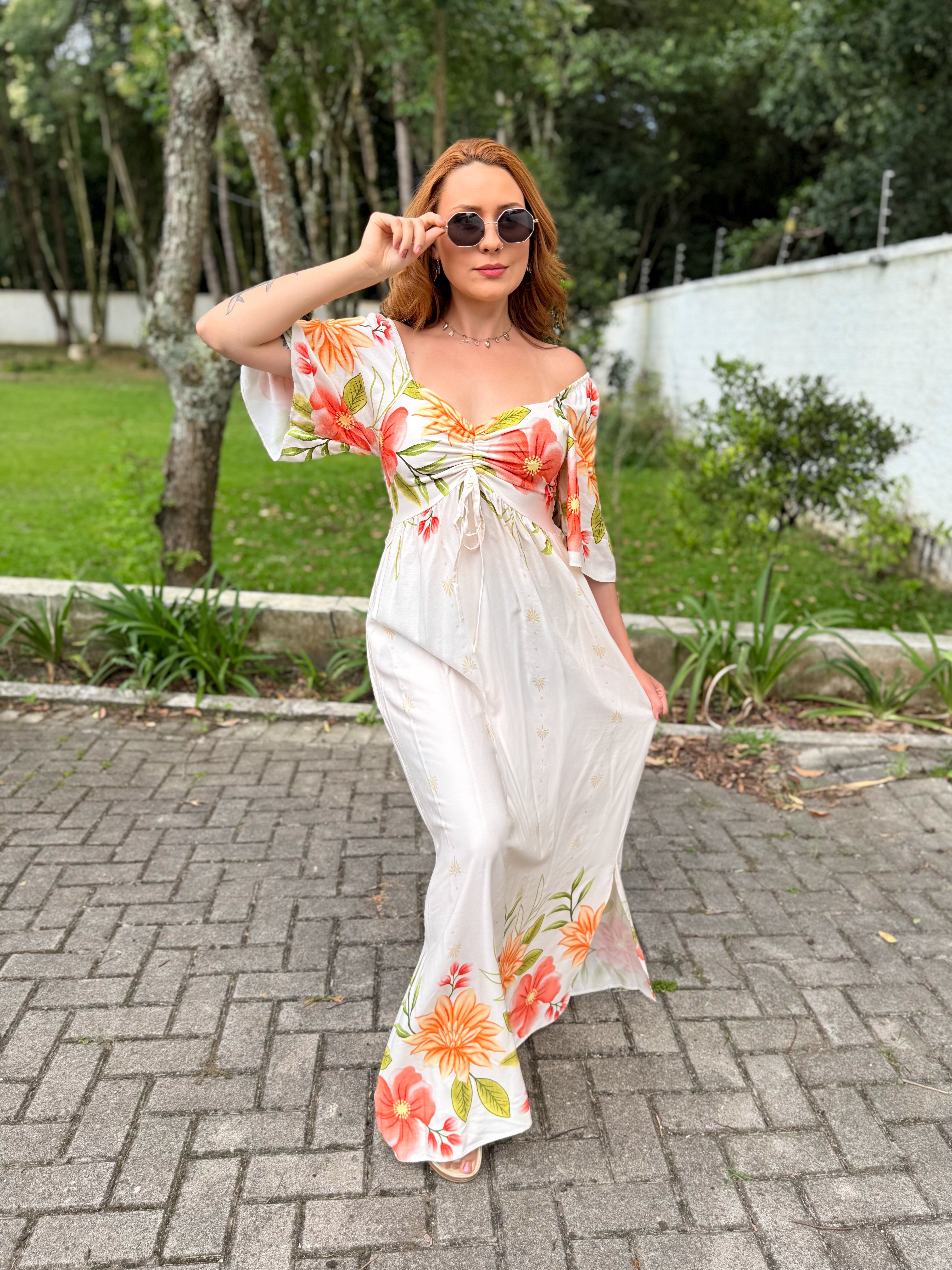 Vestido Estampado com Manga Sol