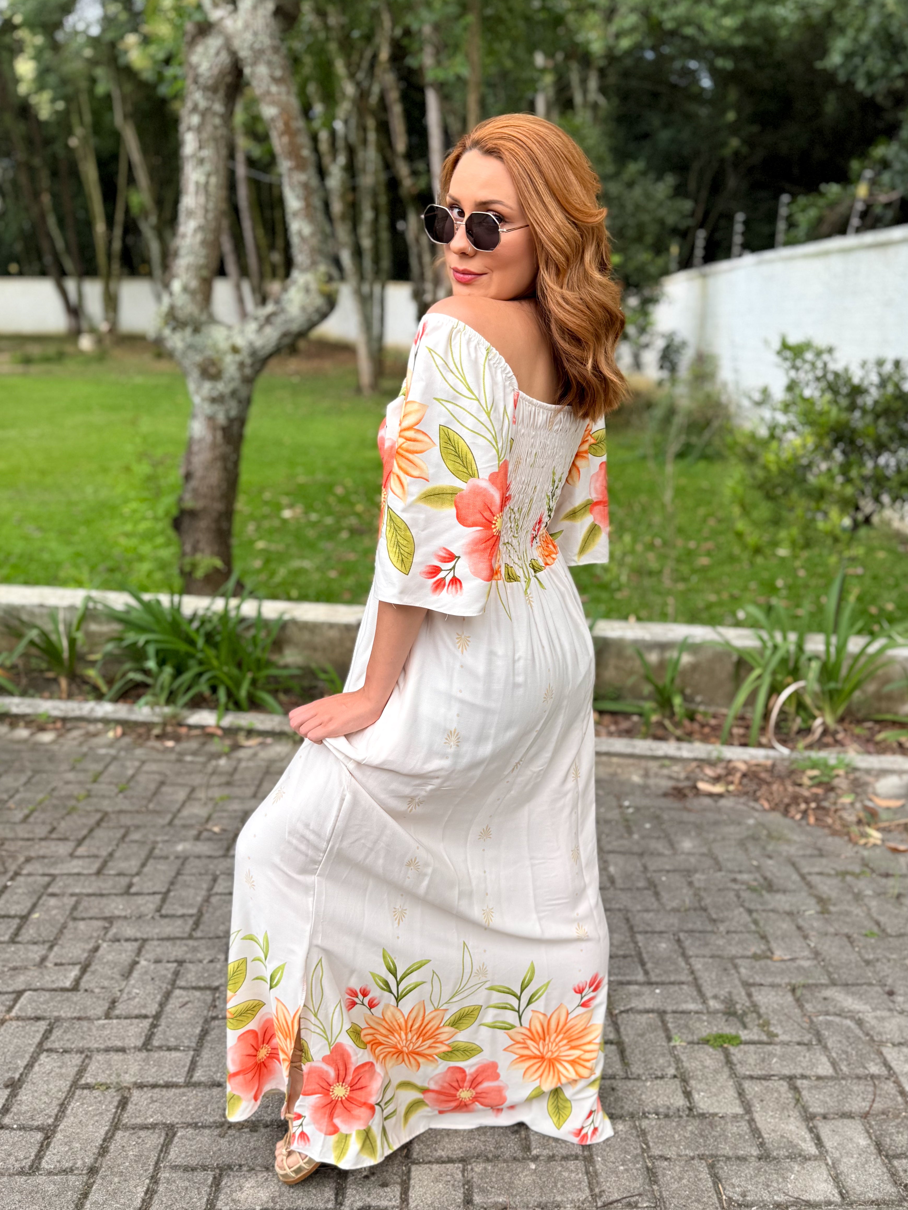 Vestido Estampado com Manga Sol