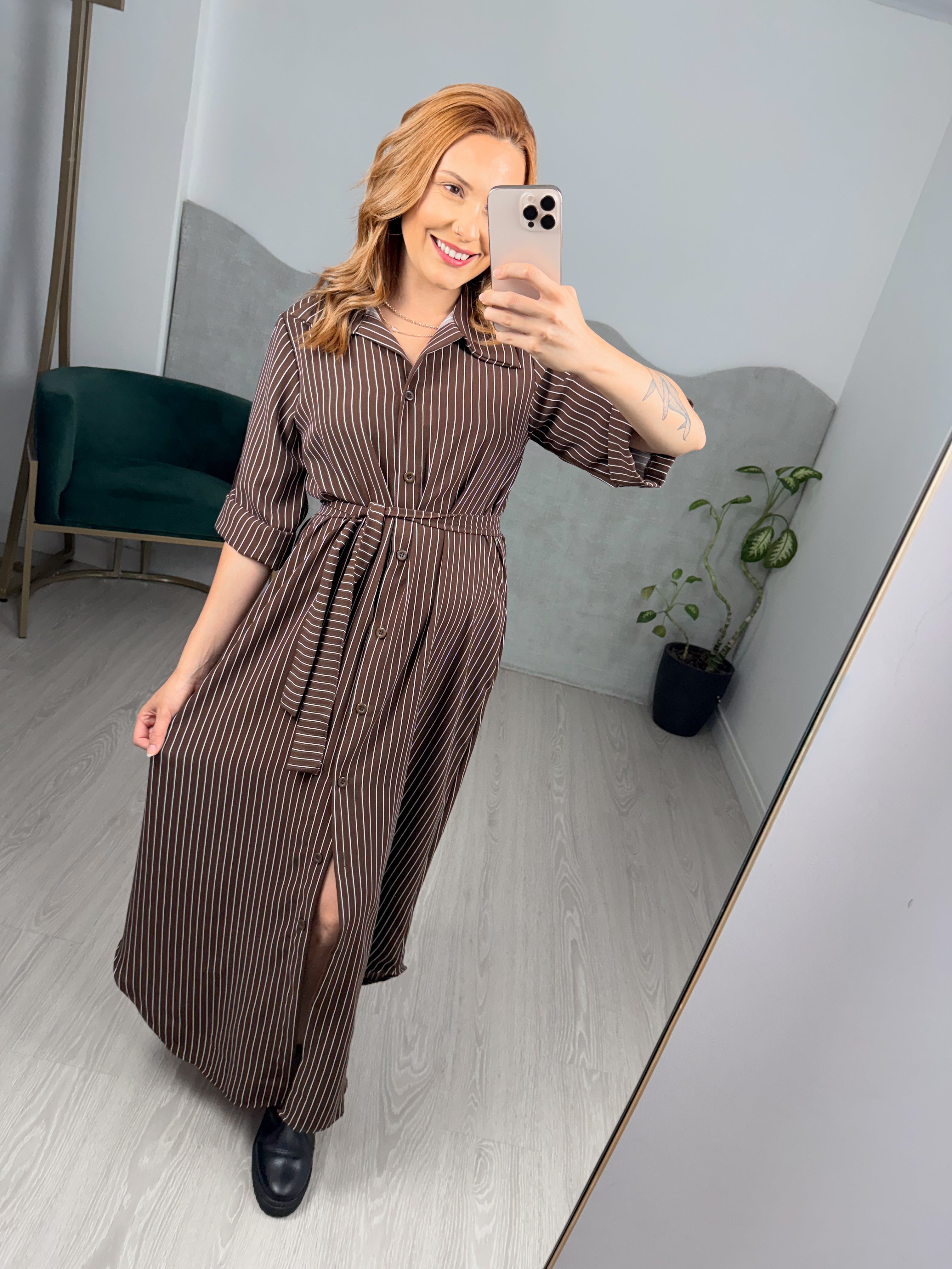Chemise Longa Listrada Manga 3/4 Leticia