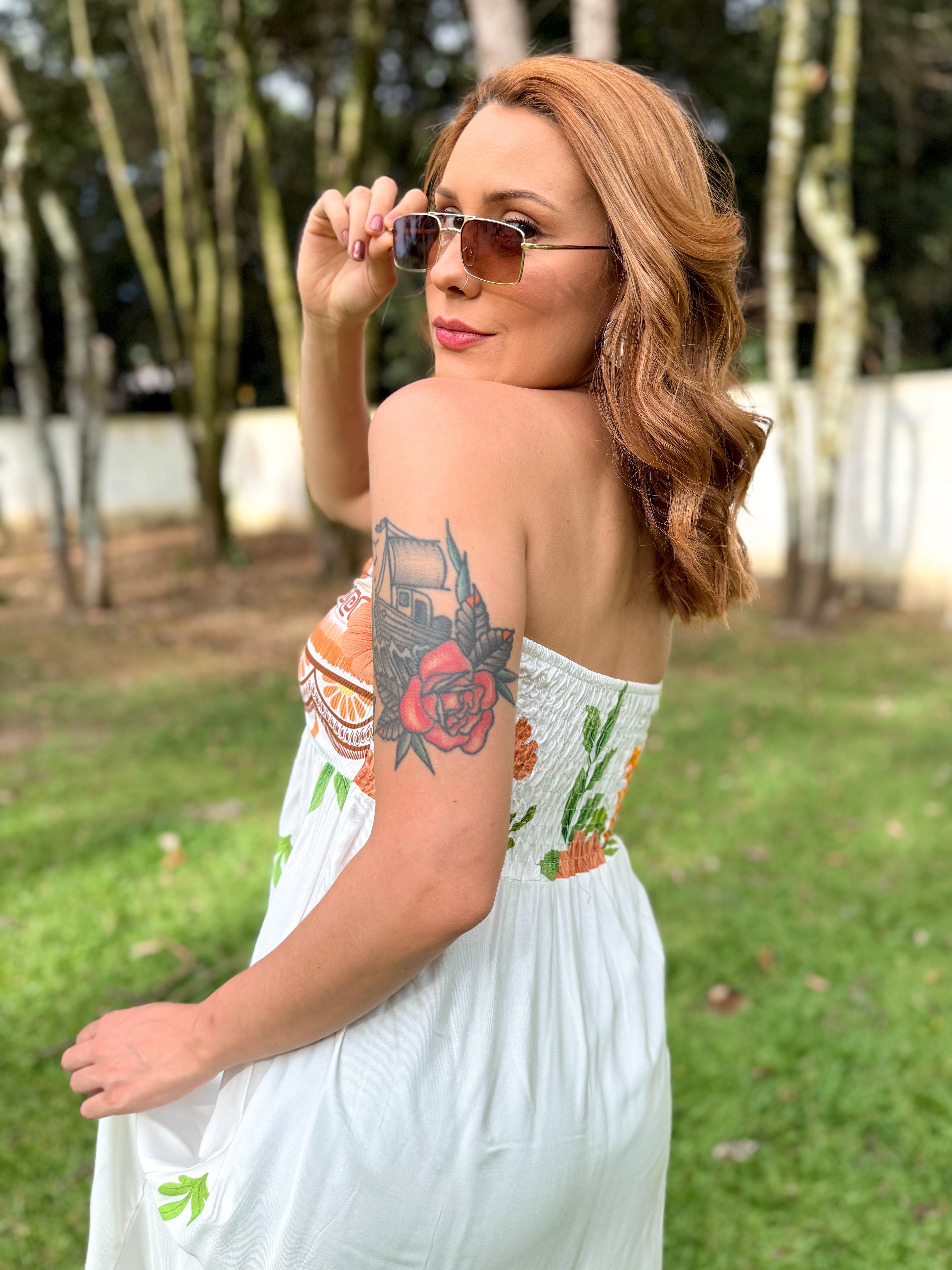 Vestido Estampado Longo Amarração Pescoço Gabi