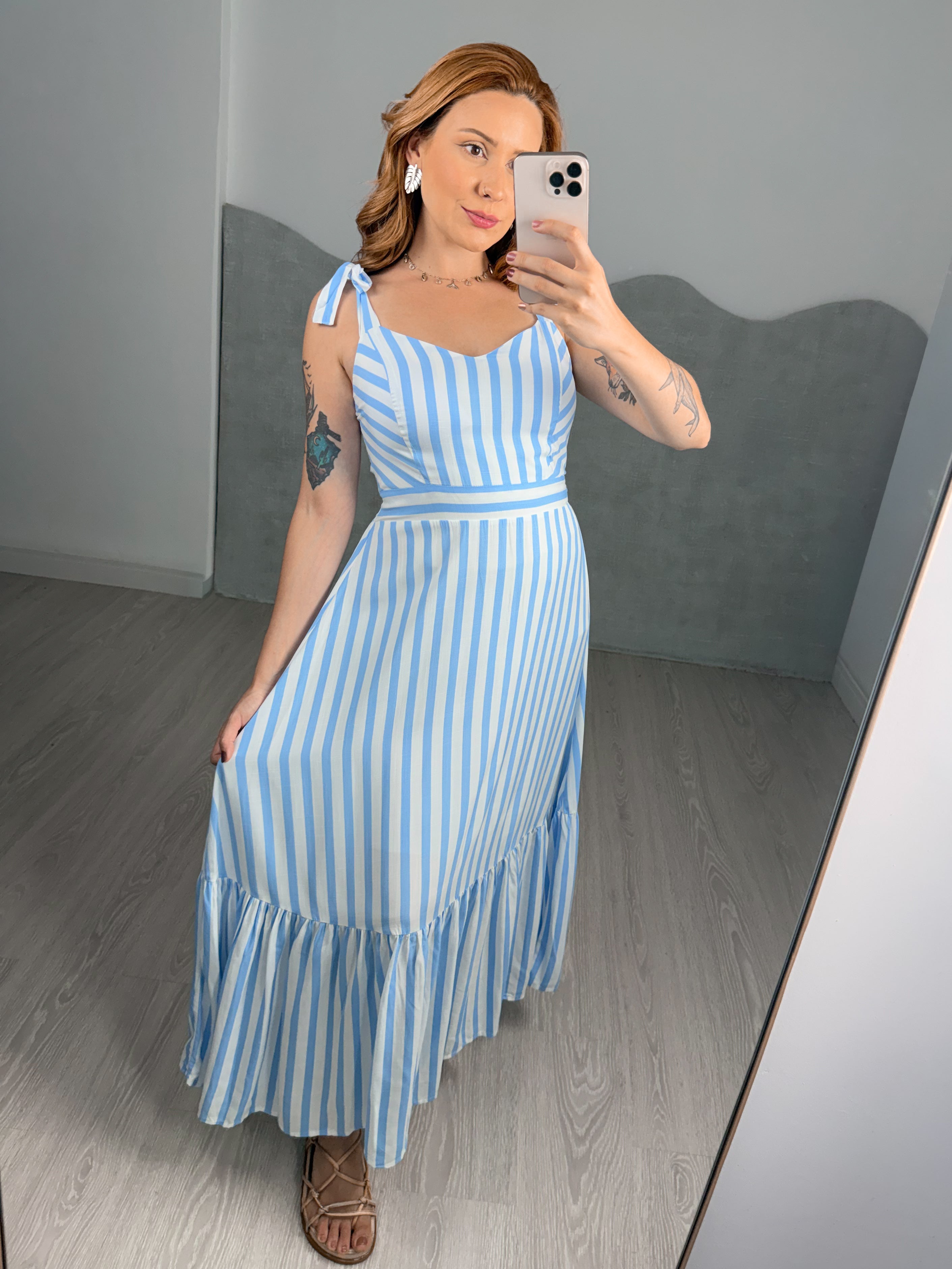Vestido Listrado Midi Amélia