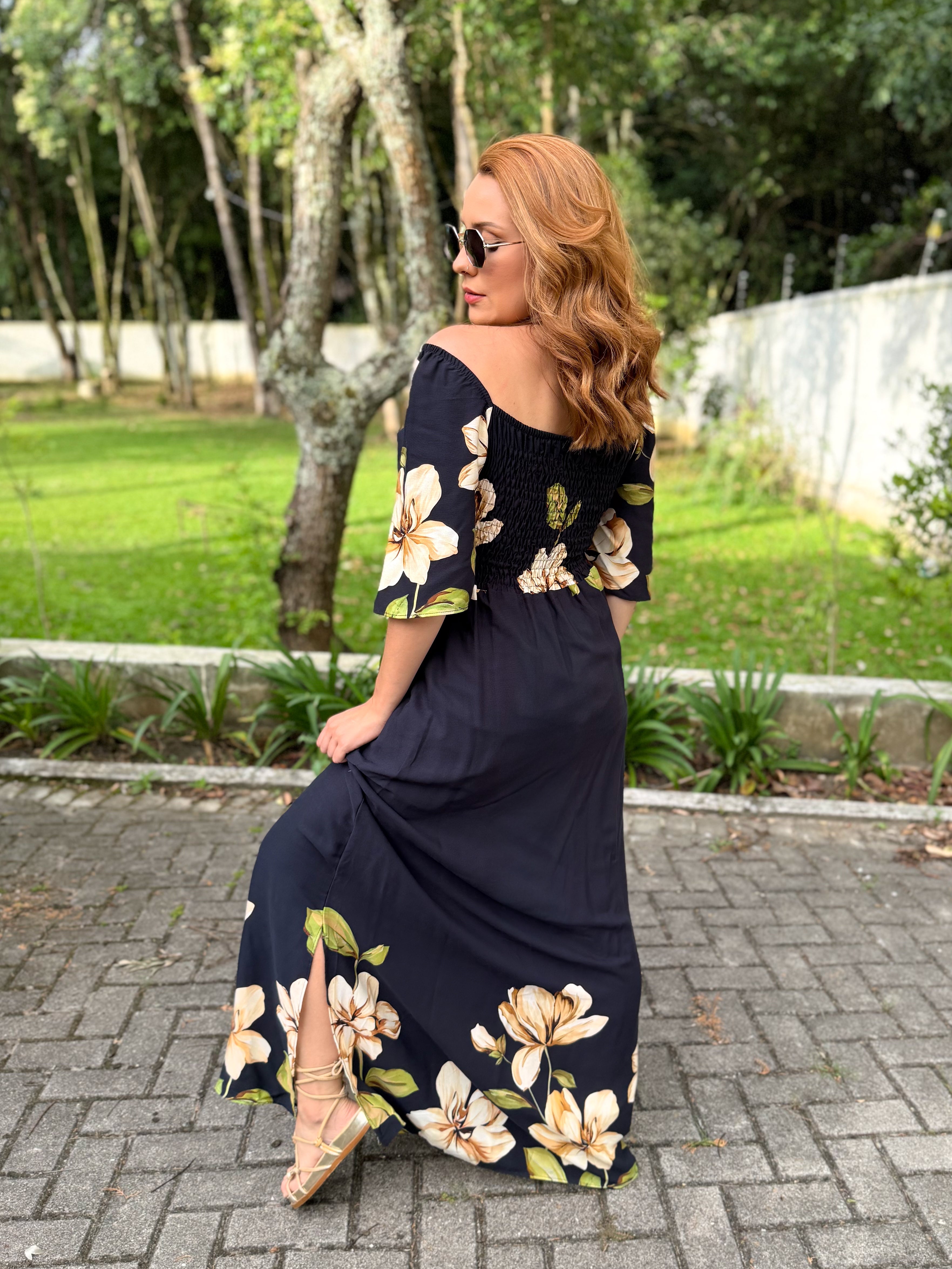 Vestido Estampado com Manga Sol