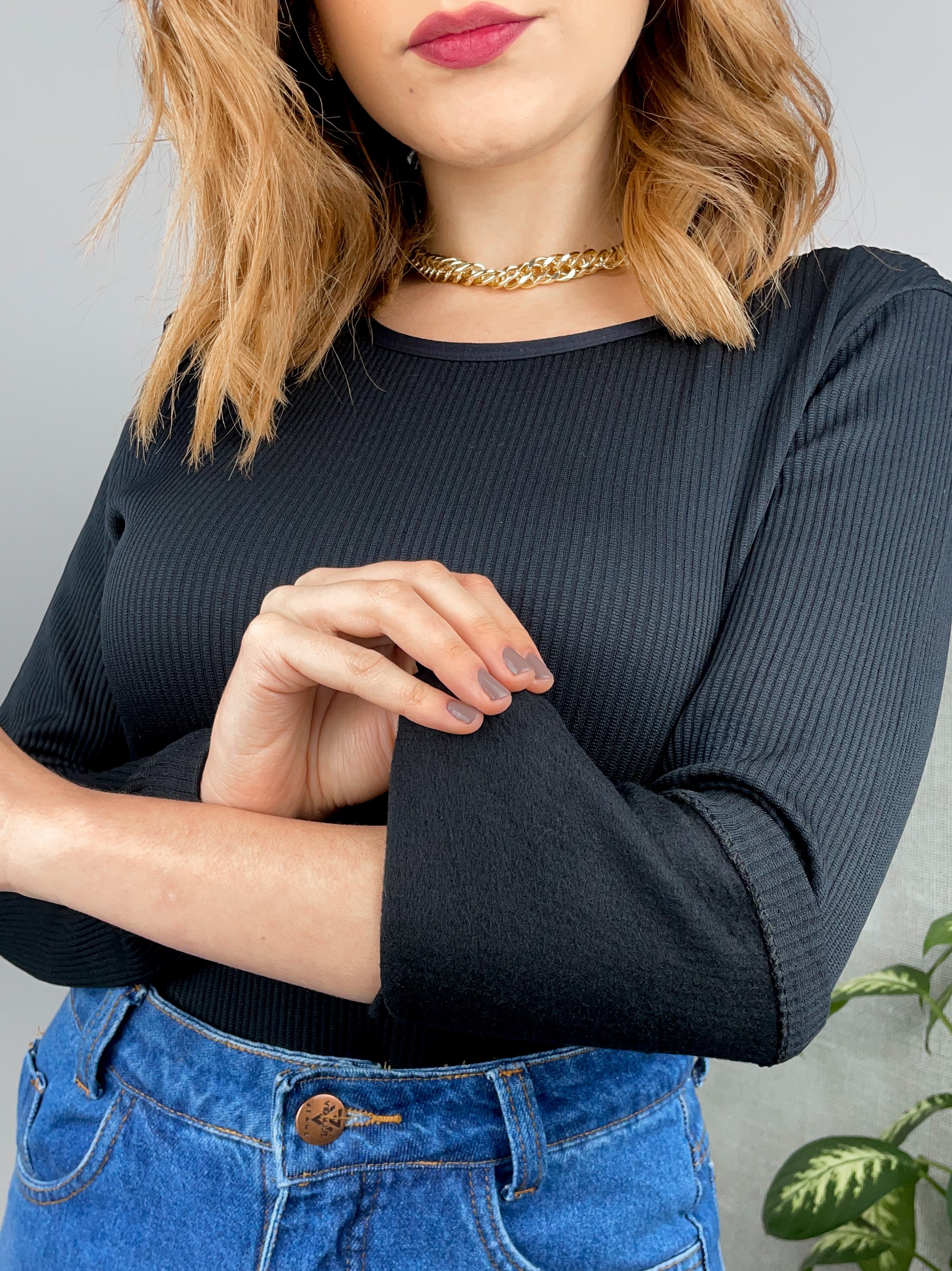 Blusa Térmica Canelada Flanelada Por Dentro