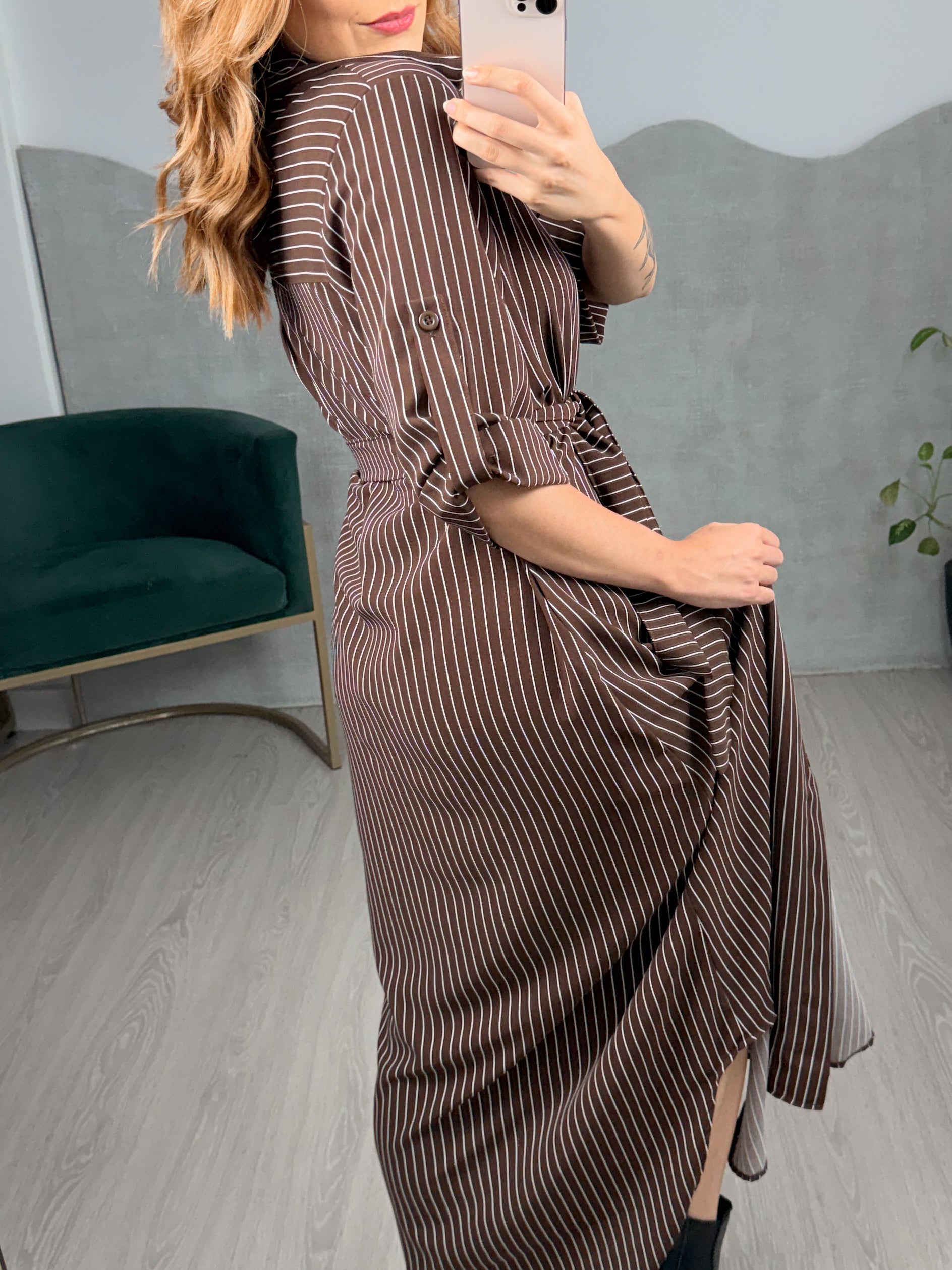 Chemise Longa Listrada Manga 3/4 Leticia