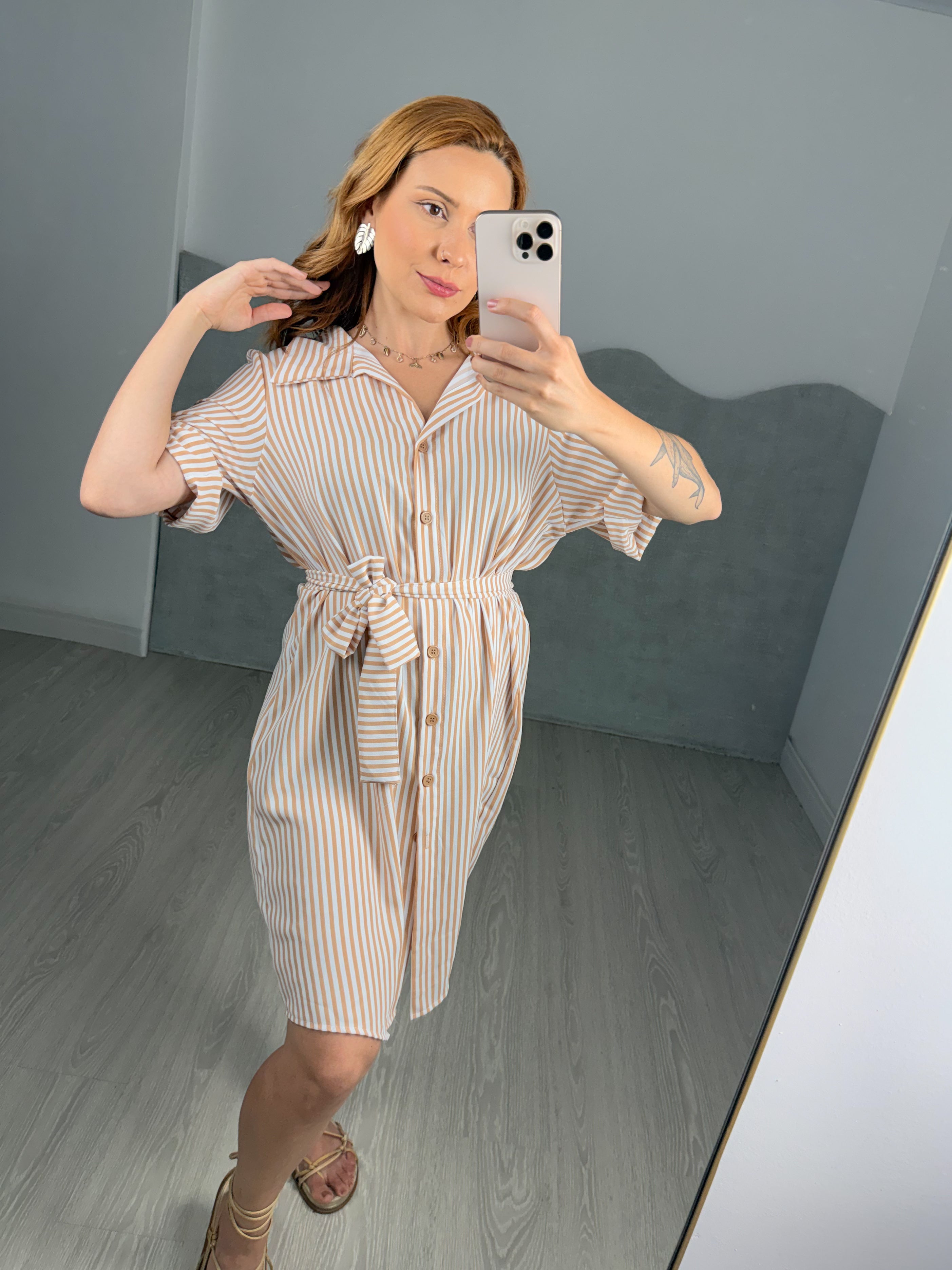 Vestido/Chemise Listrado Curto Leticia