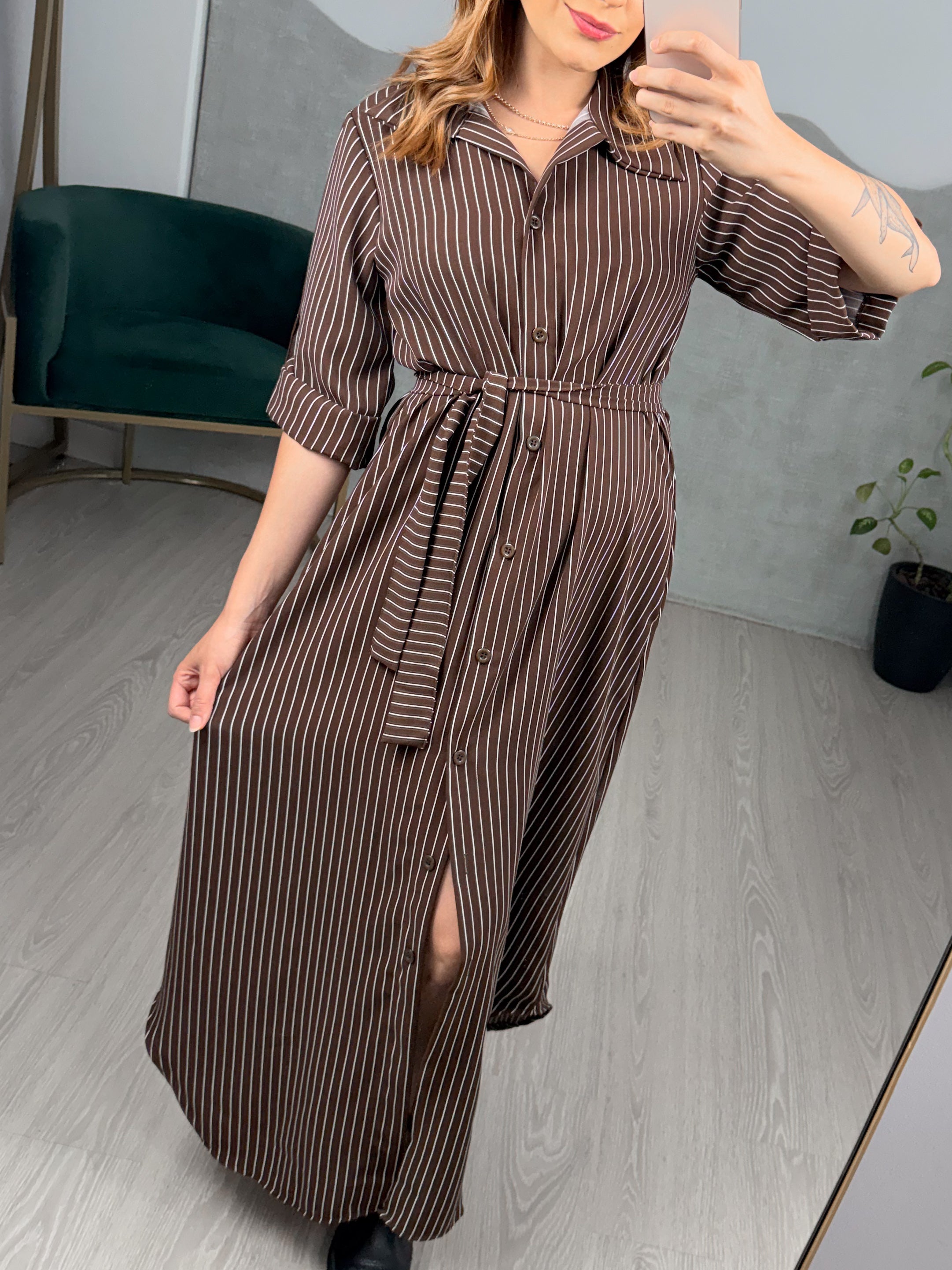 Chemise Longa Listrada Manga 3/4 Leticia