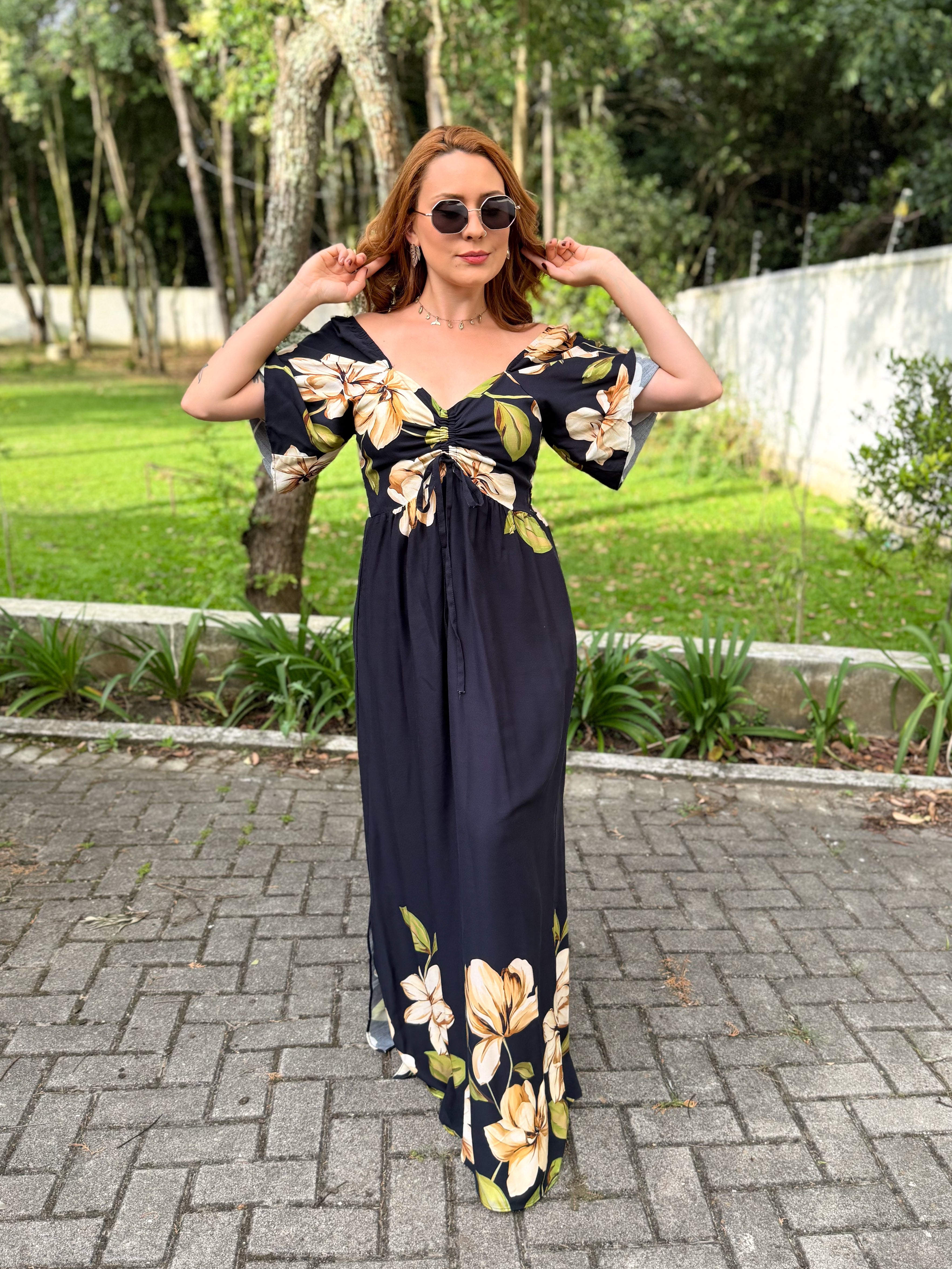 Vestido Estampado com Manga Sol