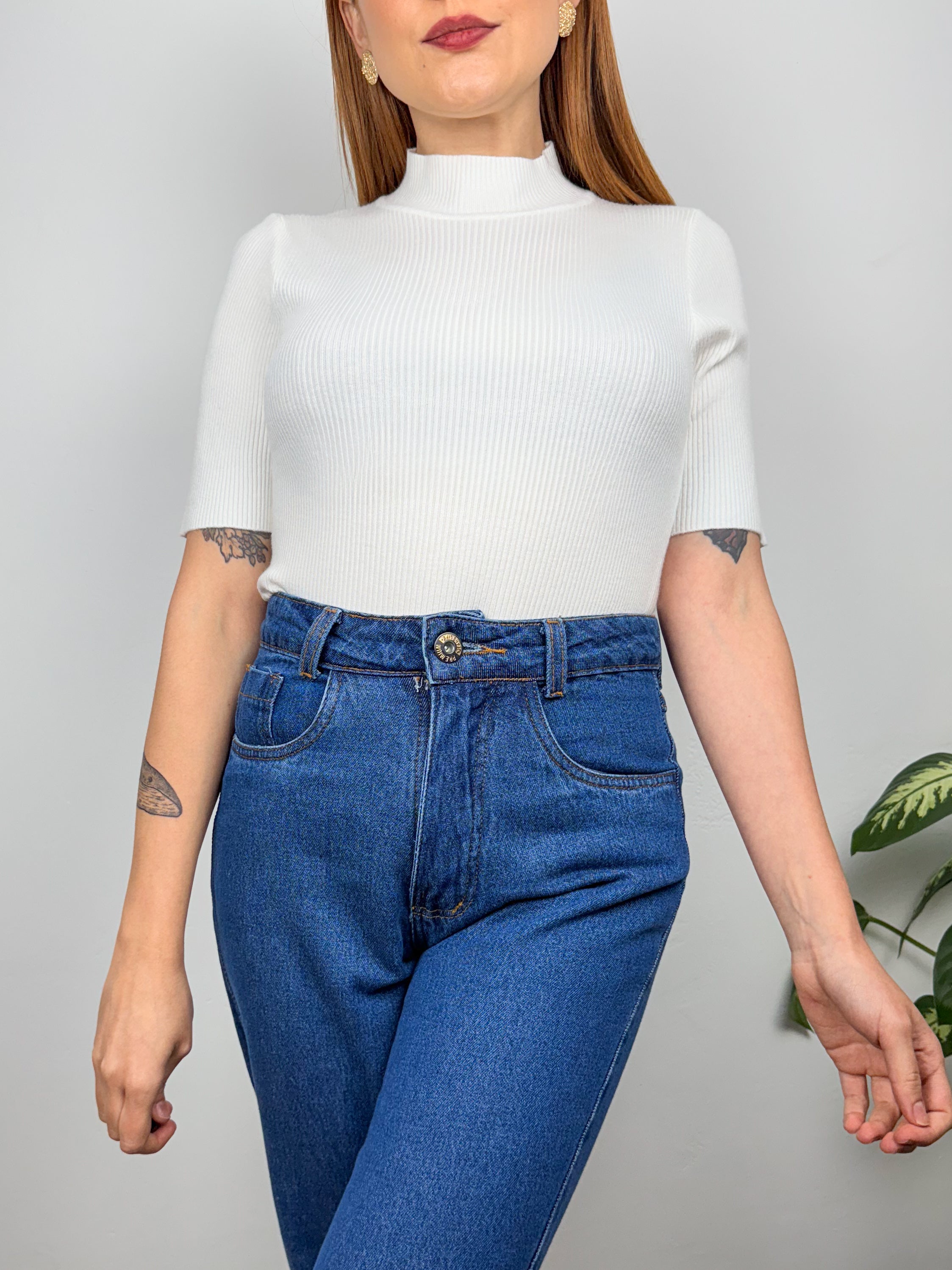 Blusa Tricot Modal Manga Curta Helena