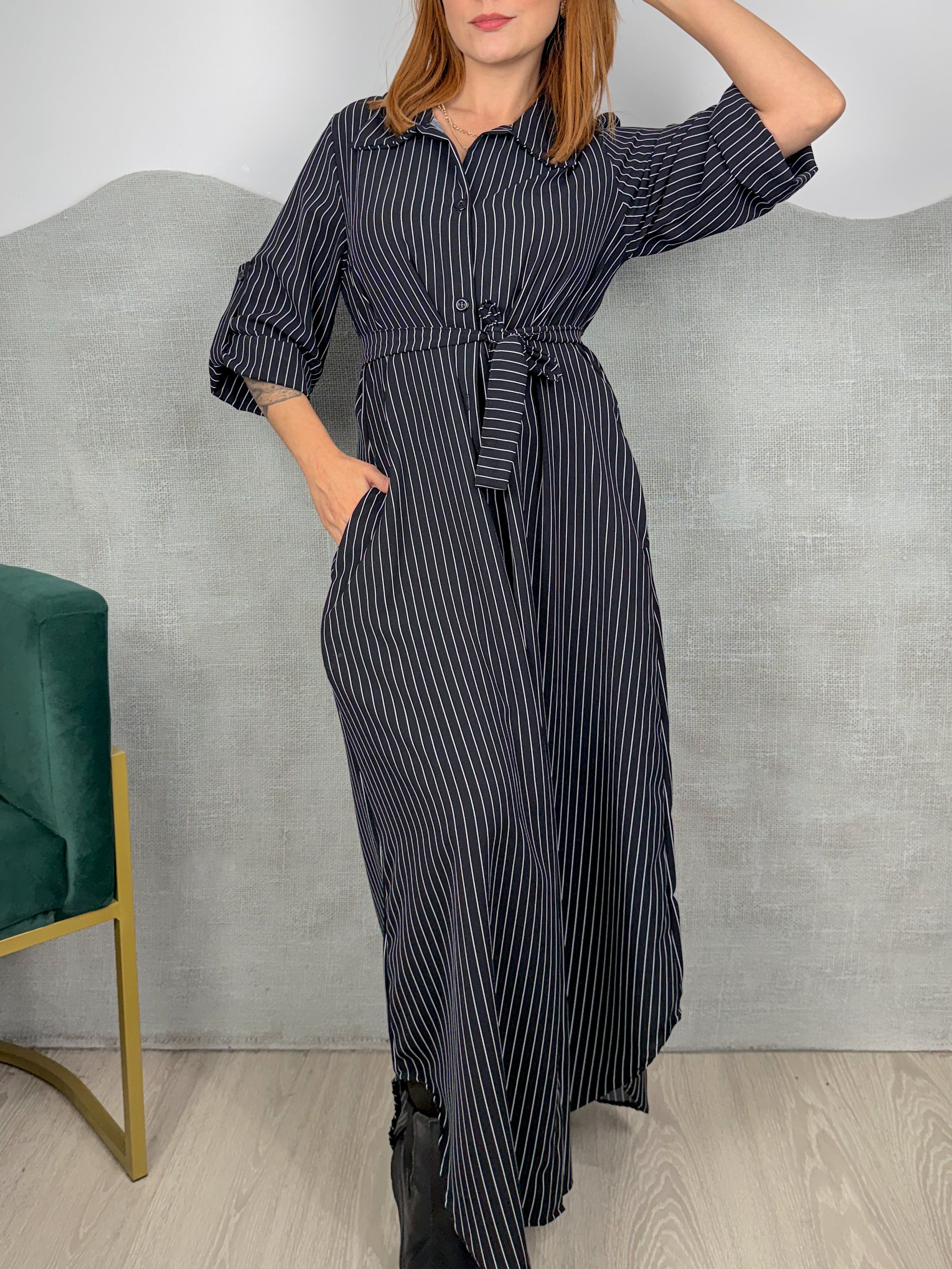 Chemise Longa Listrada Manga 3/4 Leticia