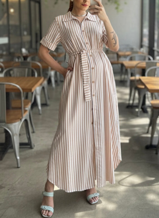 Vestido/Chemise Listrado Longo Leticia