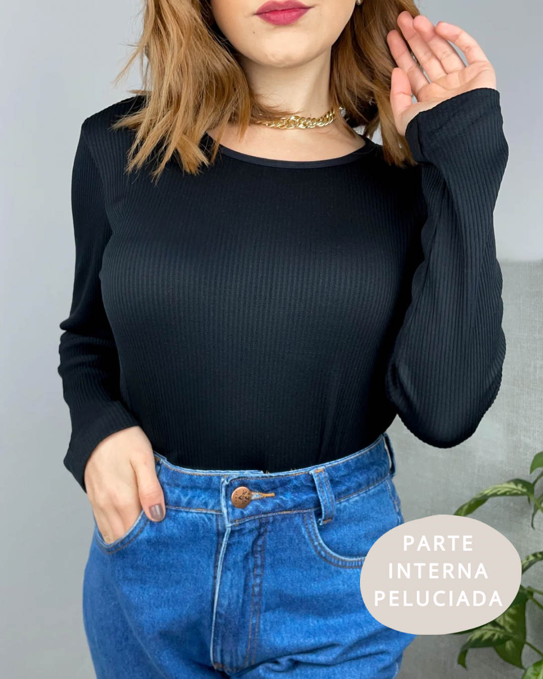 Blusa Térmica Canelada Flanelada Por Dentro